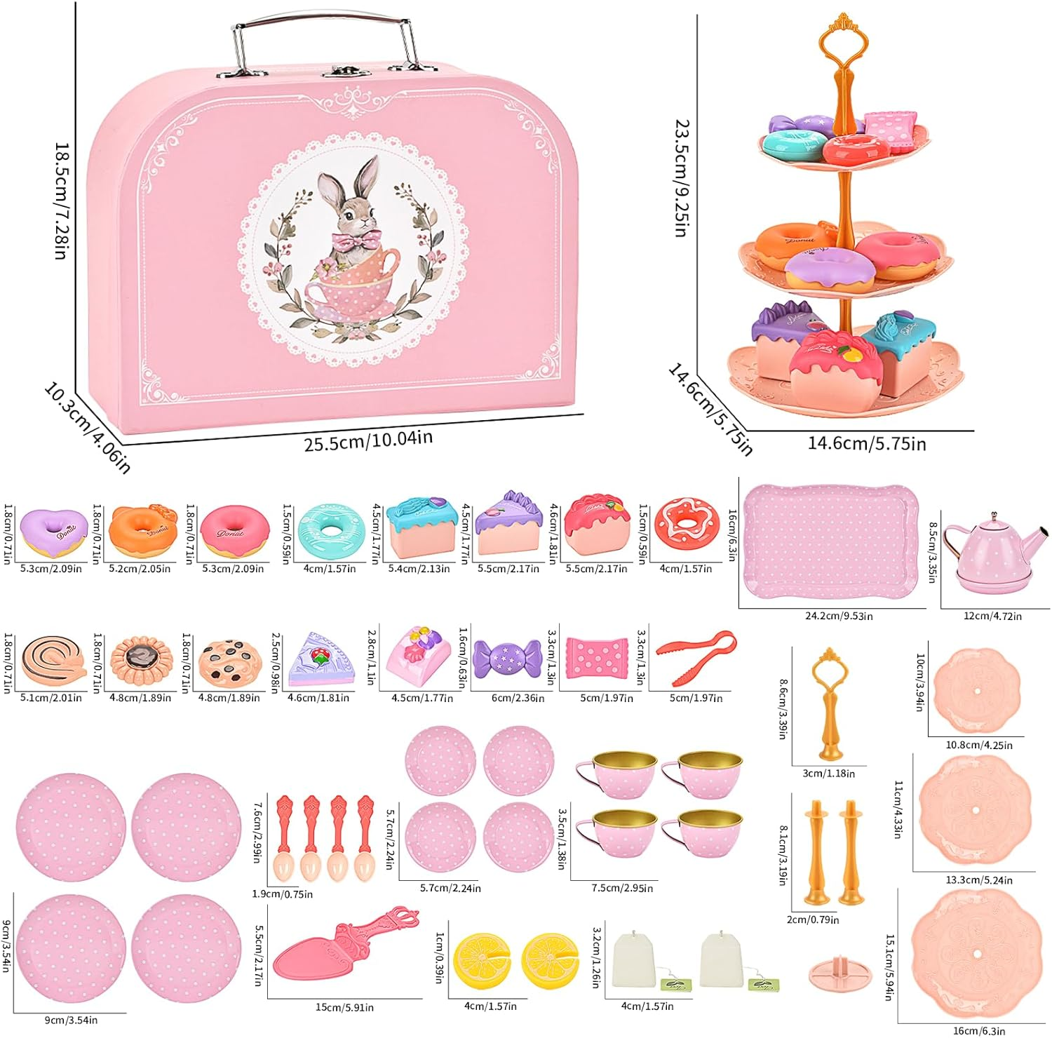 46Pcs Tea Party Set for Little Girls,Pretend Play Tea Set Toys, Food Toy Dessert Accessories, Birthday Gift for Kids Girls 3 4 5 6 Year Old image number 5
