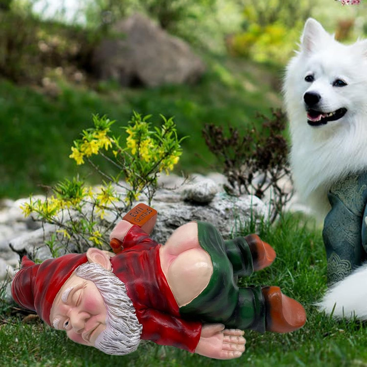 MINICAR Drunken Gnomes Lying on the Ground, Funny Dwarf Sculptures Yard Lawn Decorations, Gag Gifts Home Office Garden Decor - Red image number 6