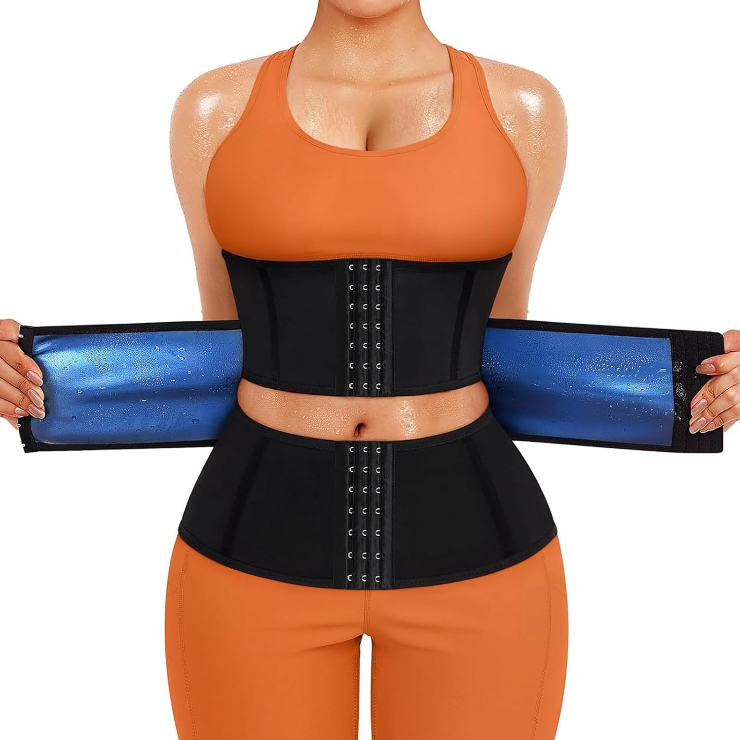 Women'S Sweat Waist Trimmer Trainer Weight Loss Sauna Corset Workout Belt Tummy Control Belly Band Stomach Wraps Body Shaper Sports Girdle image number 5