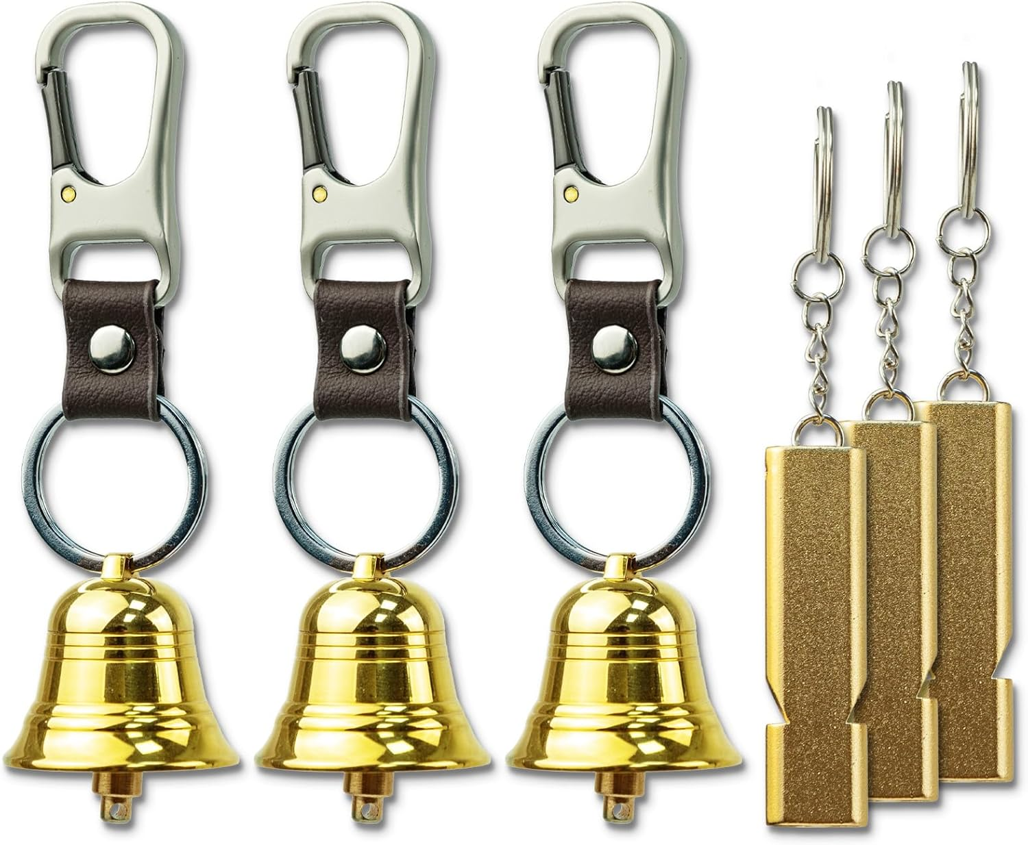 3 Pcs 1.5 Inch Emergency Bear Bell with Whistle Set for Hikers, 3 in 1 Bear Whistle Hiking Bells for Bears Outdoor Camping Bear Protection Products for Survival Fishing Cycling Climbing Self Defense Gear. image number 1