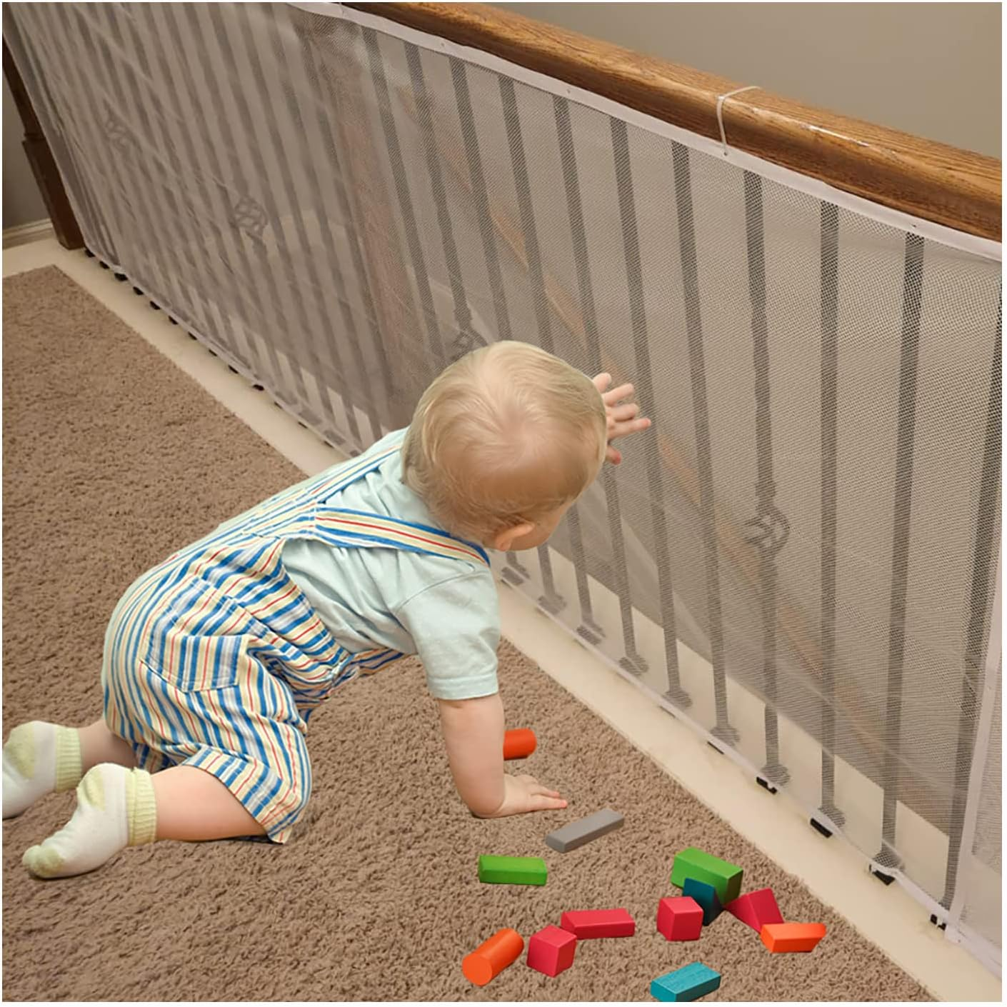 Banister Guard for Baby, Balcony Netting for Pets, 10Ft X 3Ft, Baby Safety Stairs Rail Net Provides Your Baby with a Environment, Baby Stair Net Fit for Child, Small Pet, Toy - Black