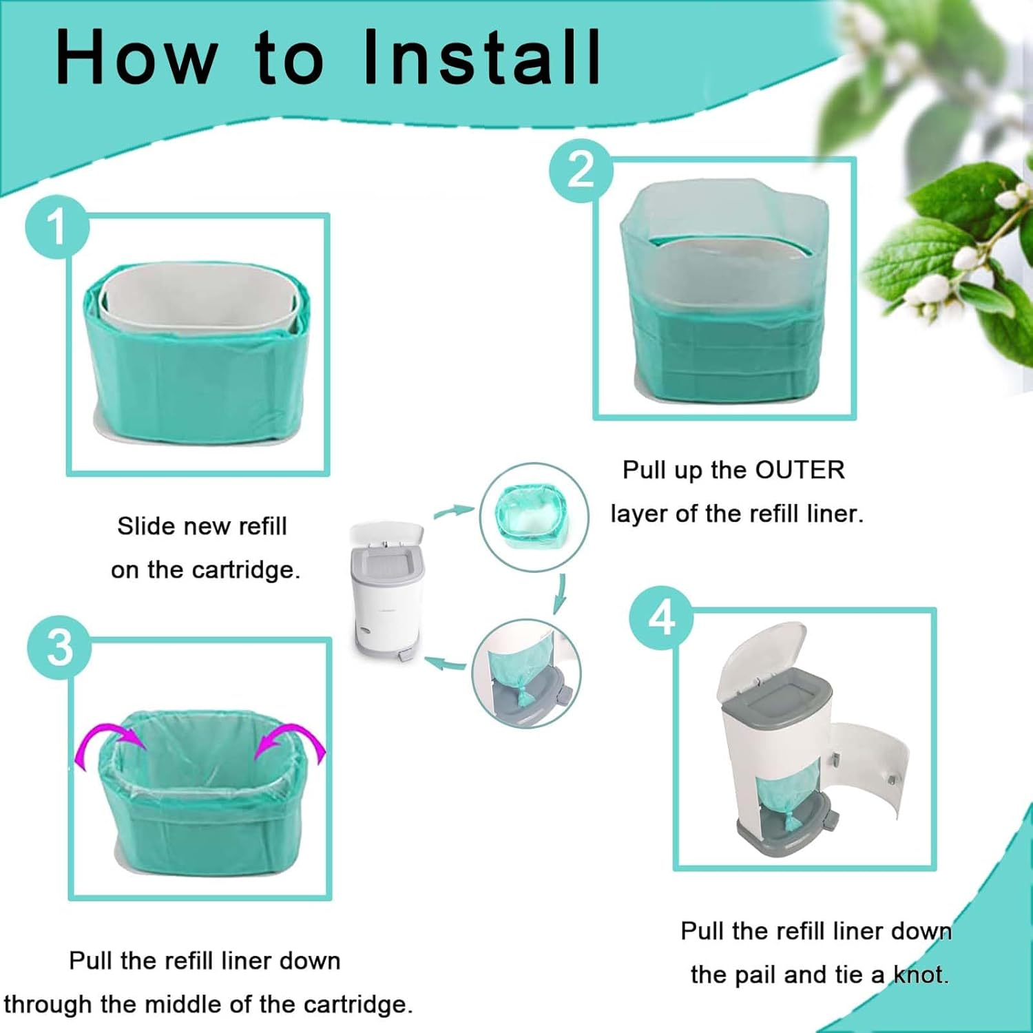 6-Pack Diaper Pail Liner Refills Bags Compatible with KORBELL Nappy Bin 16L Disposable Bag Refill，Green, Lightly Scented image number 3