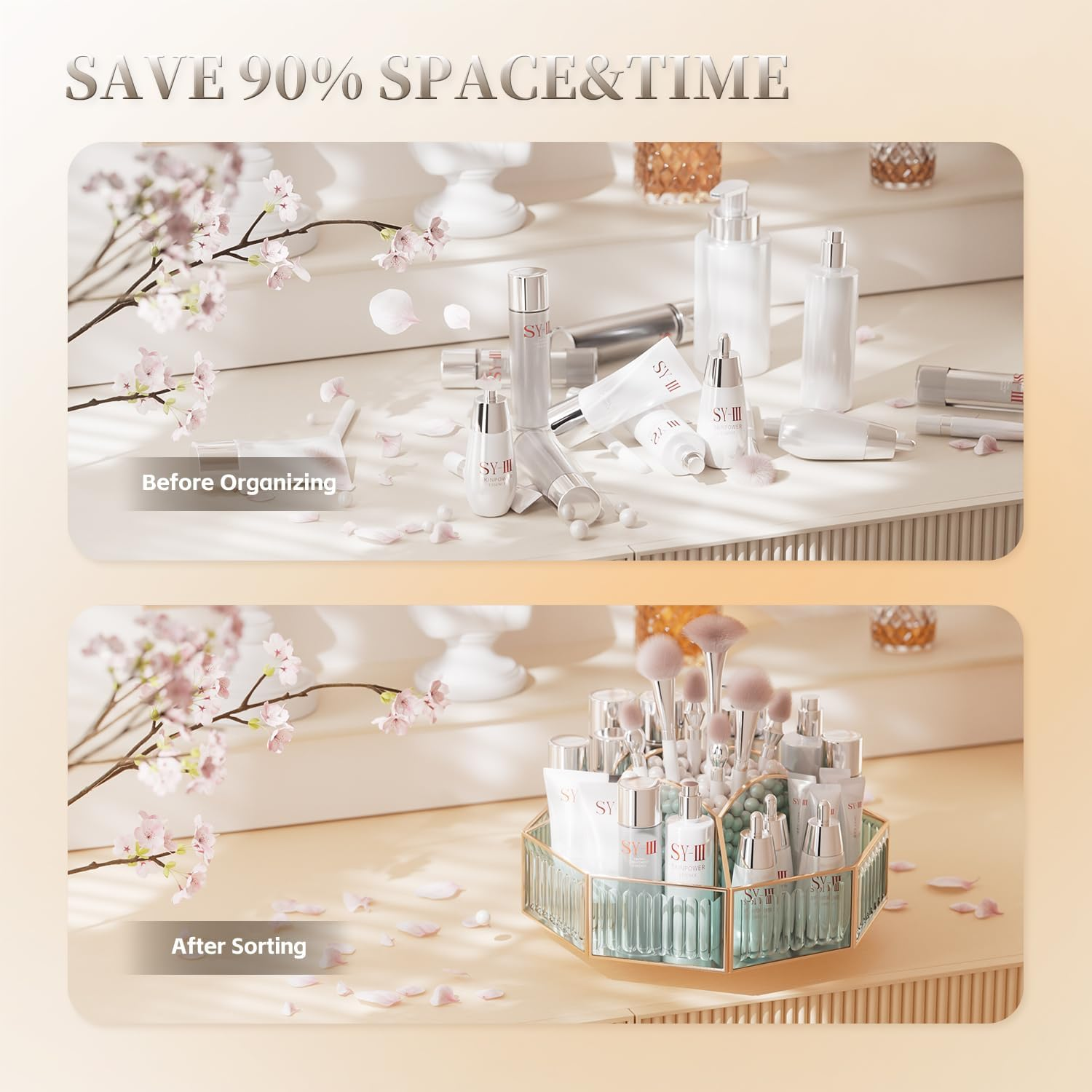 Coralhouse 360&deg; Rotating Makeup Organizer &ndash; Spinning Vanity Organizer with Makeup Brush Holder for Countertop, Bathroom Storage, Skincare, Perfume & Cosmetic Organizer for Vanity image number 2