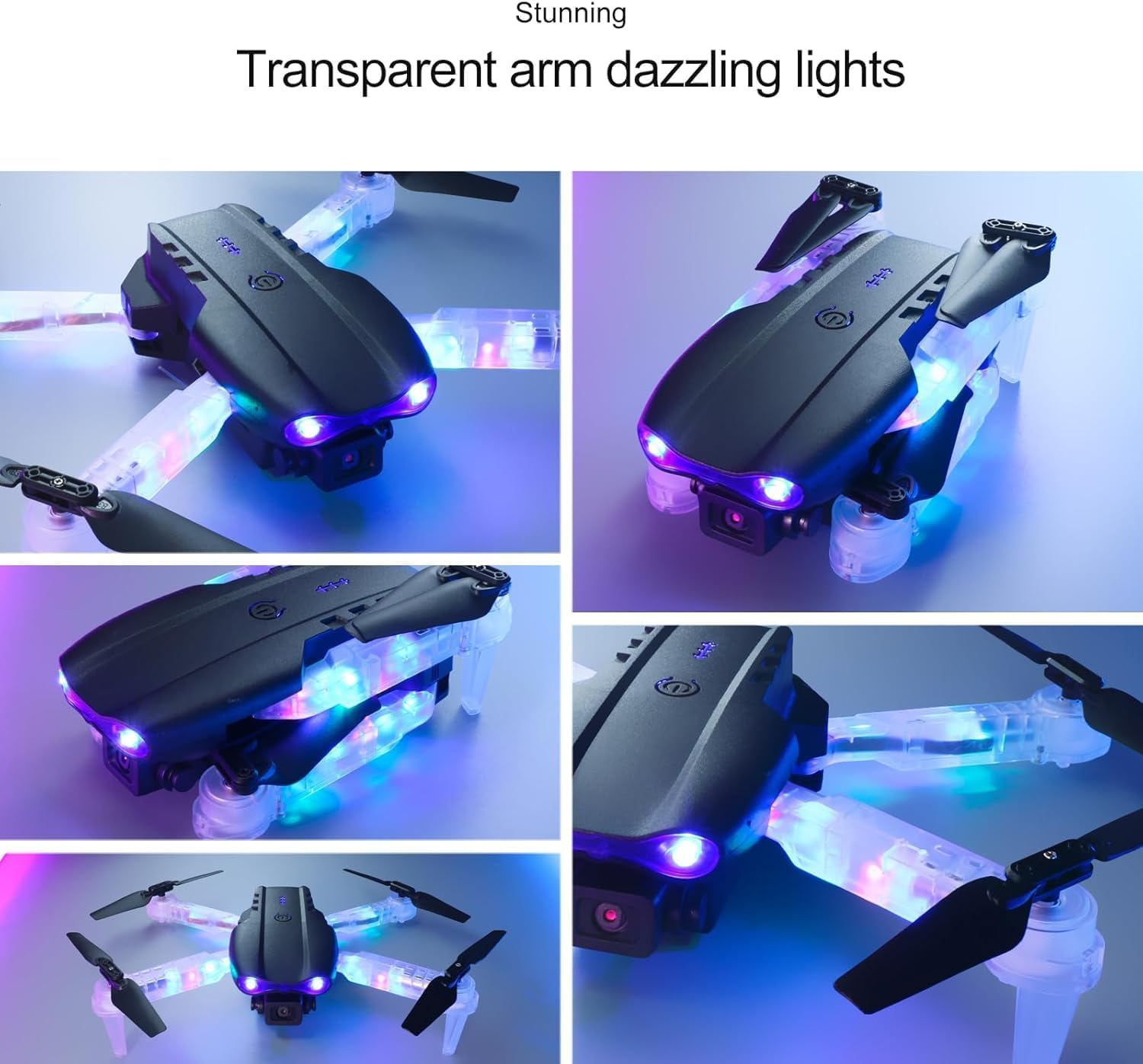 HUAJUN Drone with Camera for Kids with Cool Lights, Brushless Motor 1080P Foldable Quadcopter with Wifi Transmission, One Key Start/Landing, 3D Flips, 2 Batteries, Drone Toys Gifts for Boys Girl image number 3