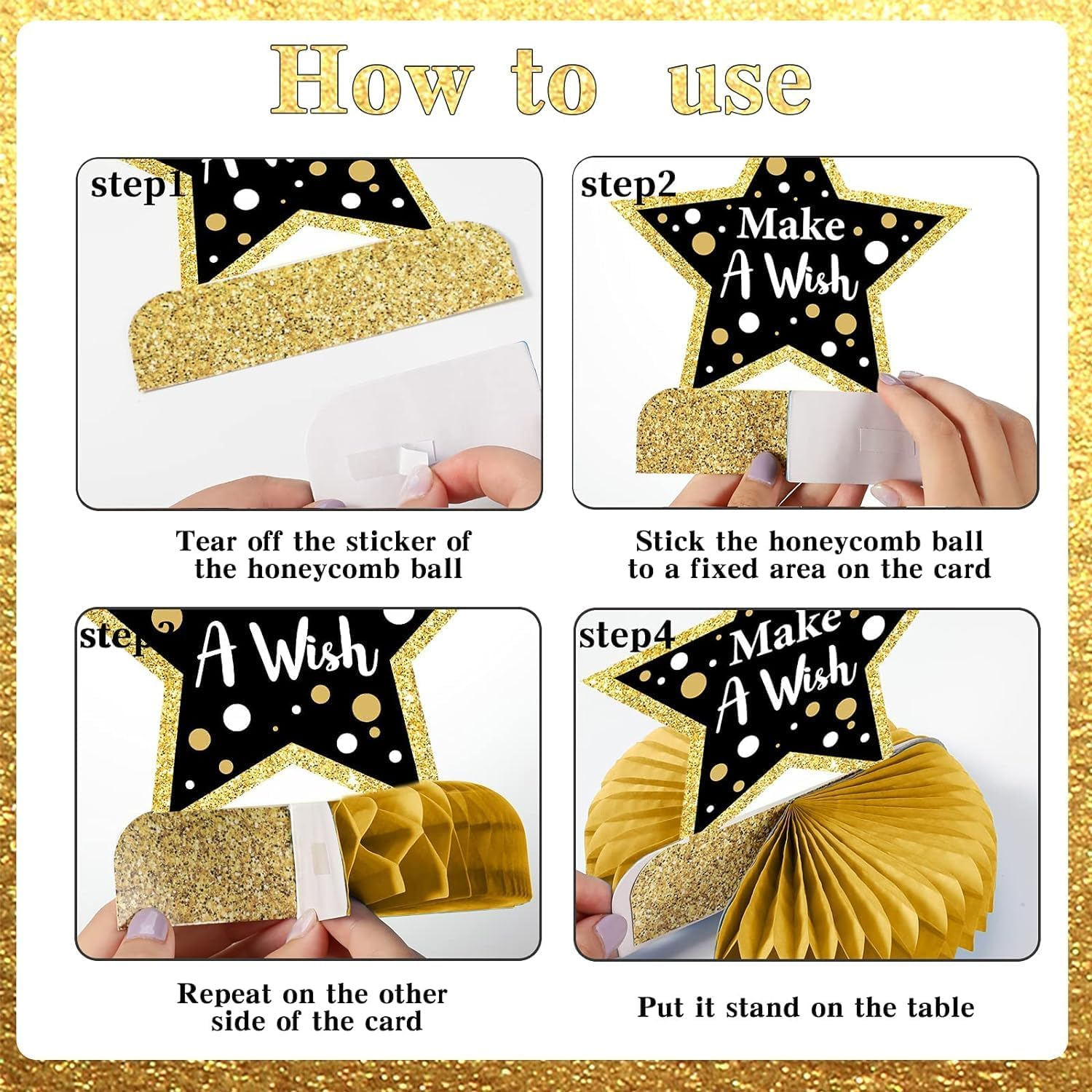 9PCS Black Gold Birthday Centerpieces for Tables Decorations Happy Birthday Honeycomb Table Topper for Party Supplies, Black and Gold, 20*20*1Cm image number 1