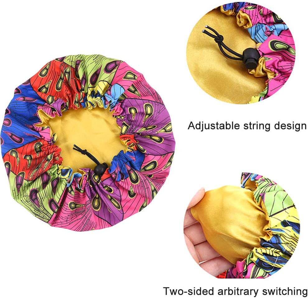 3 Pieces Kids Satin Bonnet Adjustable Sleeping Cap Soft Silk Flower Night Hats for Natural Hair Teens Toddler Child Baby Reversible Double