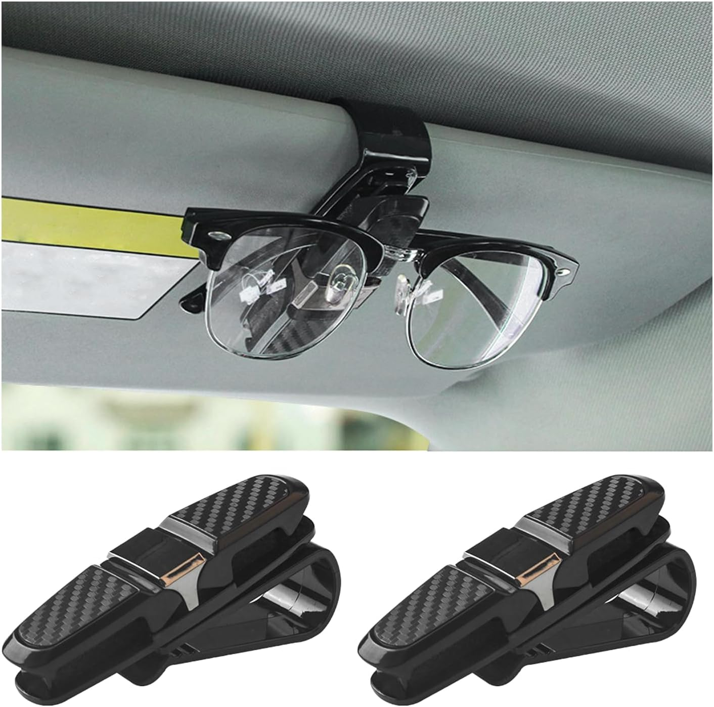 2PCS Sunglasses Holder for Car Sun Visor, 180 Degree Rotatable Eyeglasses Mount with Ticket Card Clip, Double-Ends Car Sunglass Holder (Gold)