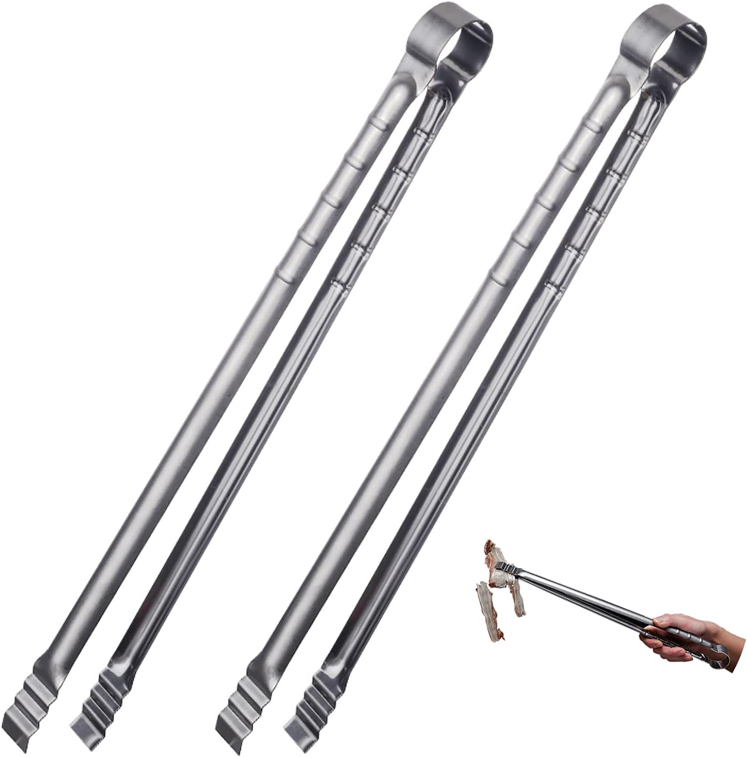 2 Pieces Stainless Steel Barbecue Tongs, 45 Cm Extra Long Steak Tong, Kitchen Cooking Tweezers, Professional Charcoal Clip, Thicken Food Tong, Korean Grill Tongs, Serving Tong image number 2