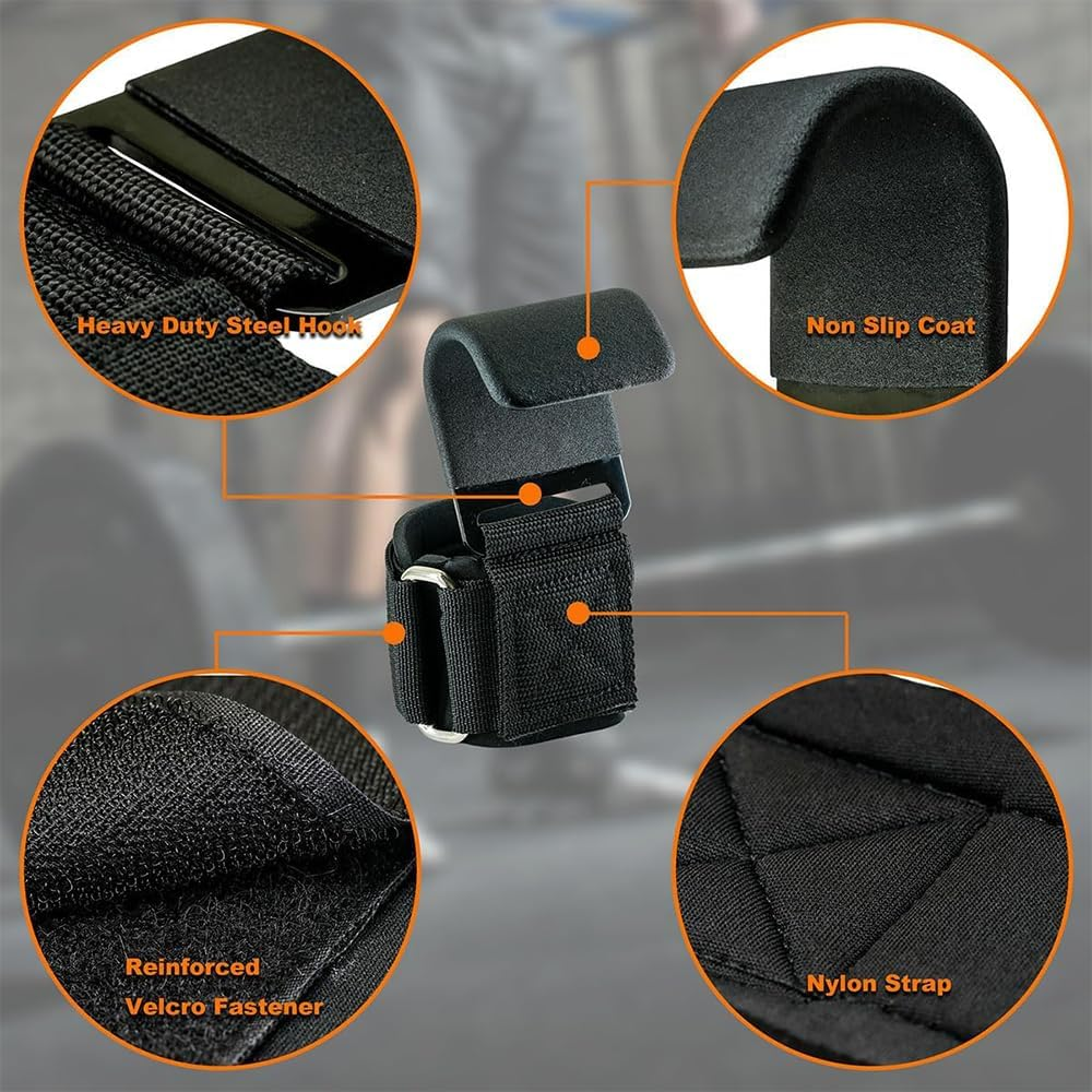 1 Pair Weight Lifting Hooks - Weightlifting Hooks with Wrist Straps, Hand Grip Support for Deadlifts, Pull Ups, Shrugs,Bodybuilding, Fitness, Weightlifting Hooks Gym Gloves, for Men and Women image number 6