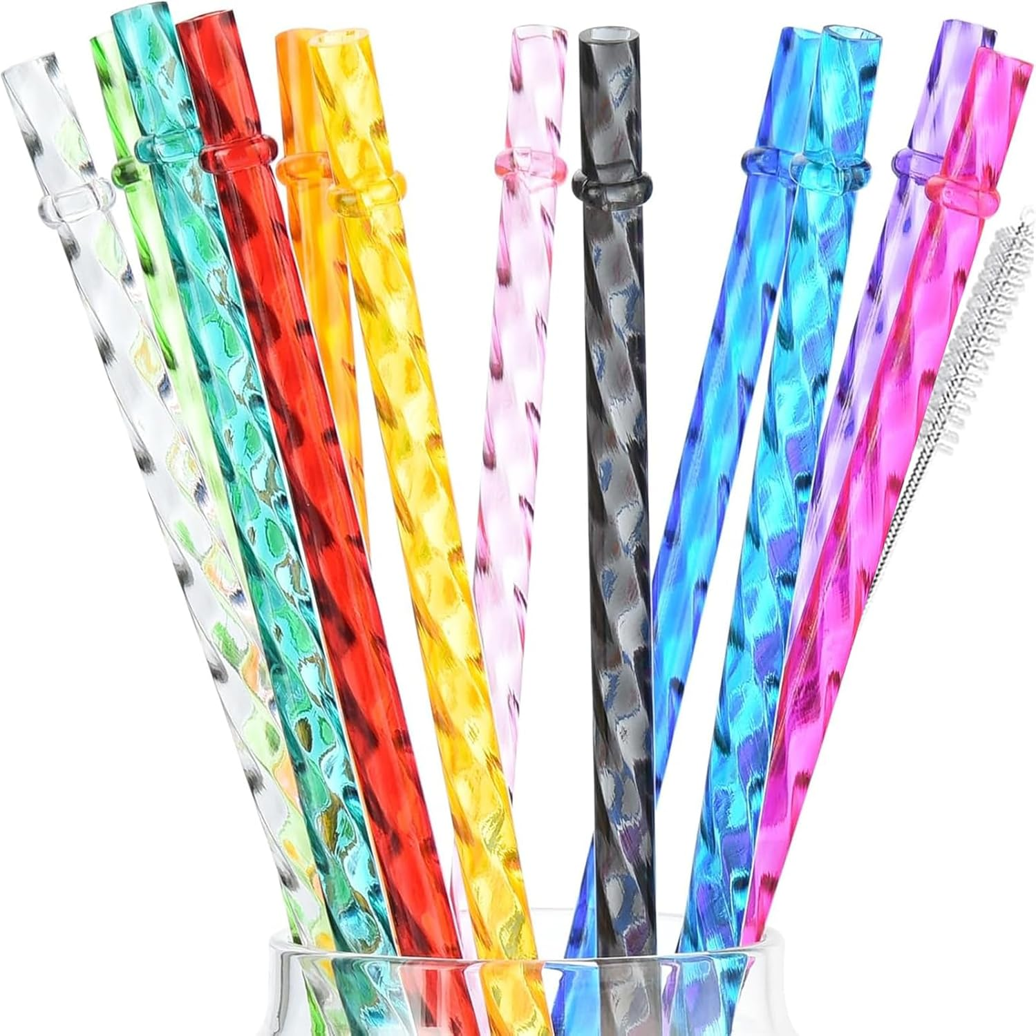 AUMA 12-Pack Reusable Swirl Straws, 11" Long Colorful Hard Plastic Tumbler Replacement Straws for 16 OZ 20 OZ 30 OZ Stanley, YETI, Starbucks, Tumblers with Brush image number 5