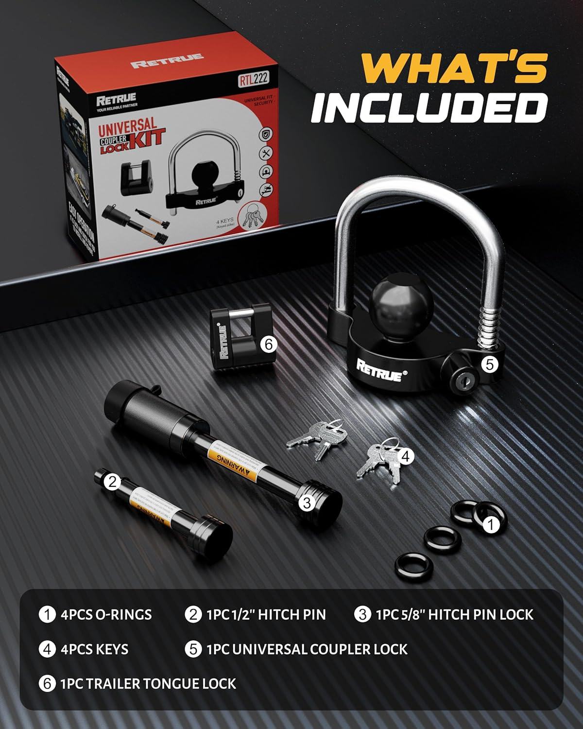 RETRUE Keyed Alike Trailer Lock Set Tow & Store Lock Kit Include Universal Coupler Lock & Dual Hitch Receiver Pin Lock & Trailer Tongue Coupler Lock Set, Black image number 5