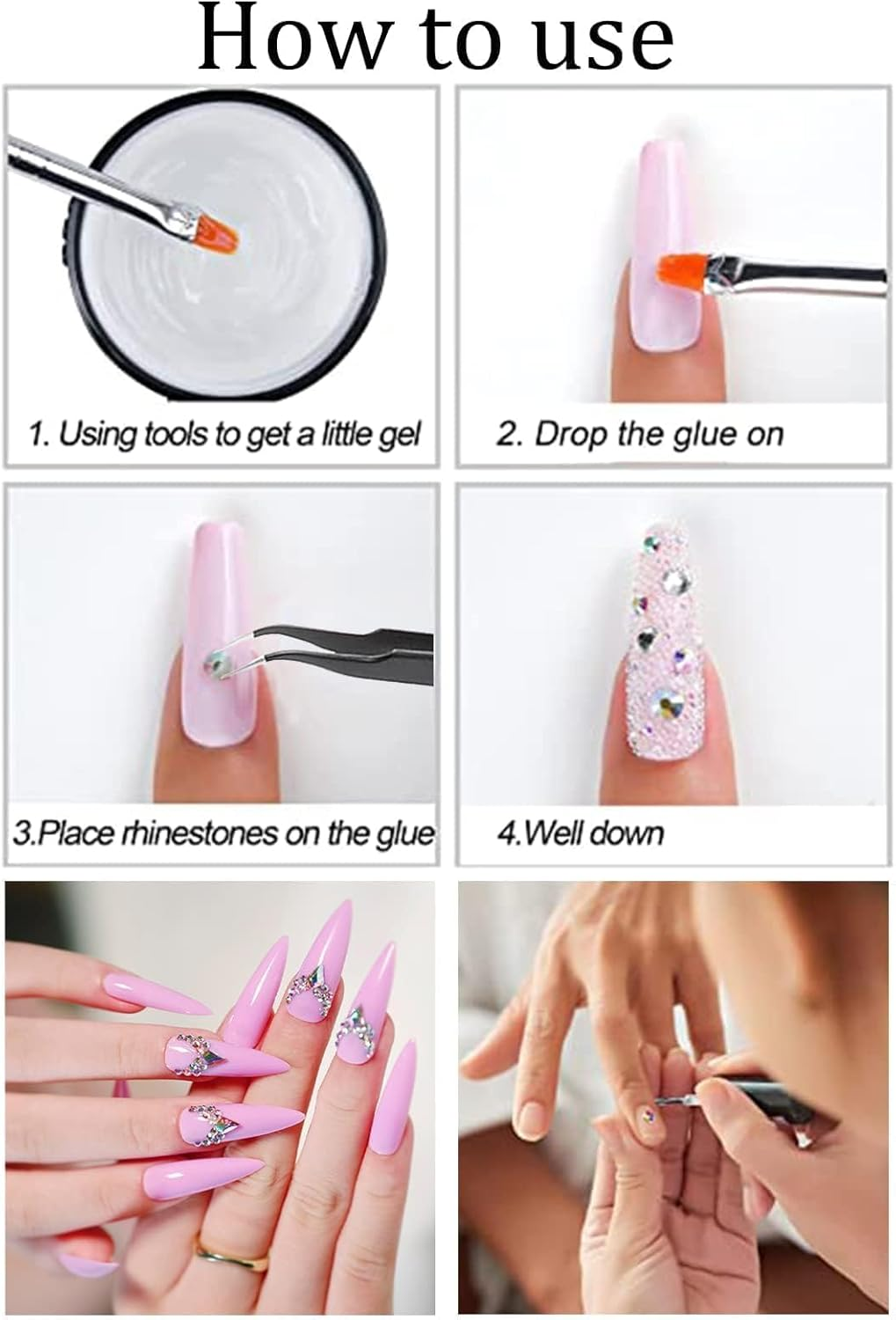 EBANKU Christmas Red Nail Rhinestones Hearts Butterfly round Shaped Nail Art Crystals Diamonds Flat Back Rhinestones 3D Diamond Stone Nail Gems with Tweezers for Halloween Christmas Valentine'S Day - Ab image number 5