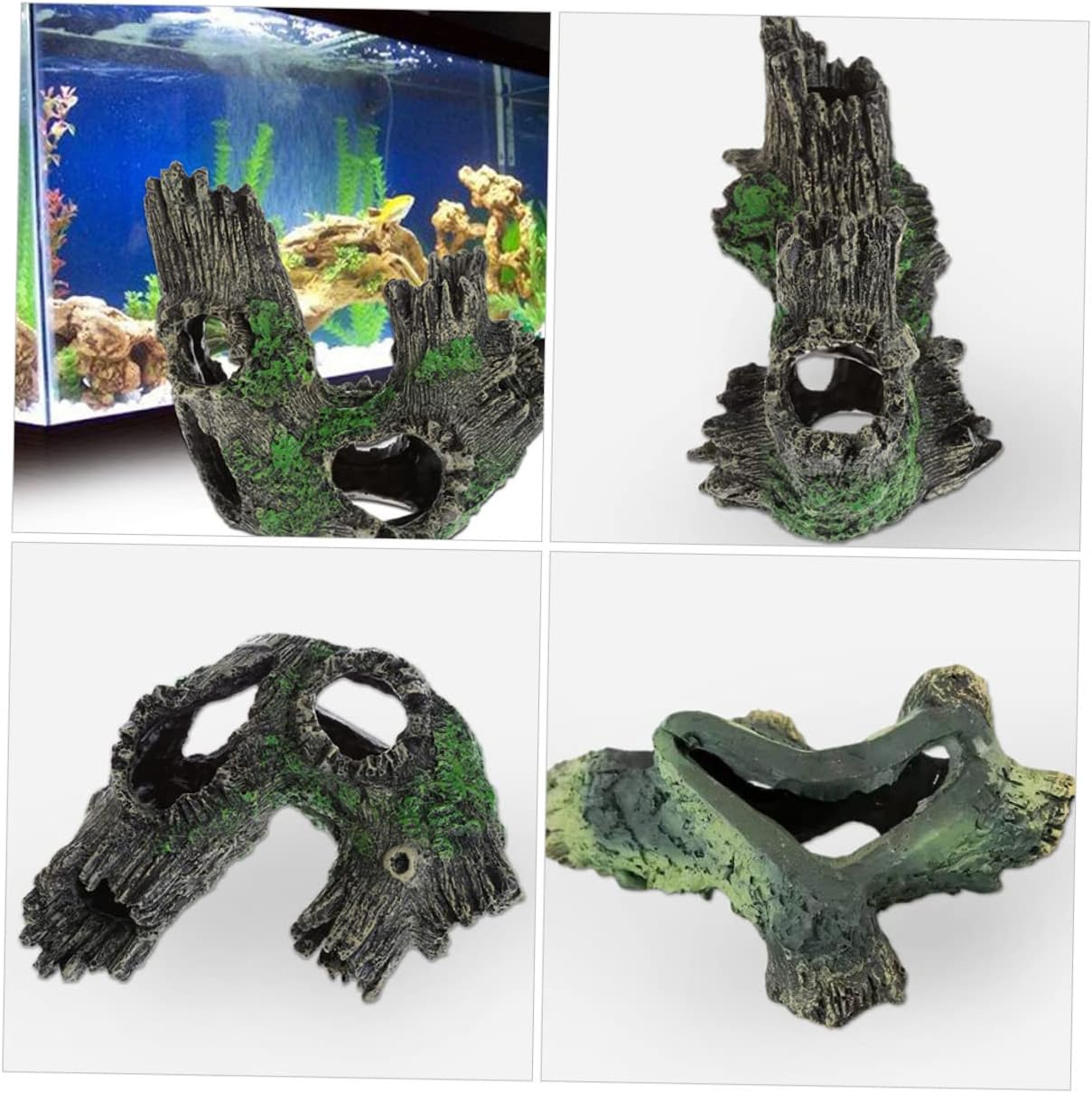 ROMISBABA Fish Tank Tree Trunk Aquarium Stump Hideout Realistic Resin Decoration for Underwater Landscape Shelter for Pet Fish And