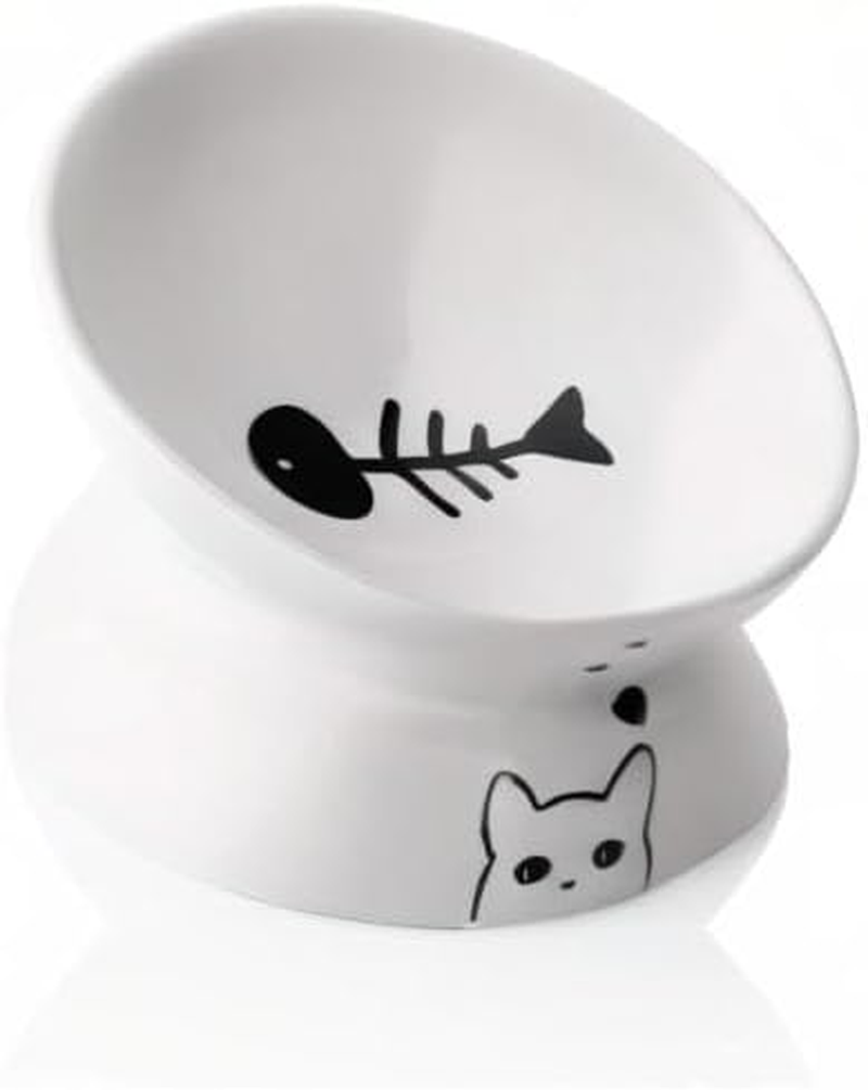 Sweejar Ceramic Raised Cat Bowls, Slanted Cat Dish Food or Water Bowls, Elevated Porcelain Pet Feeder Bowl Protect Cat'S Spine, Stress Free, Backflow Prevention (White) image number 3