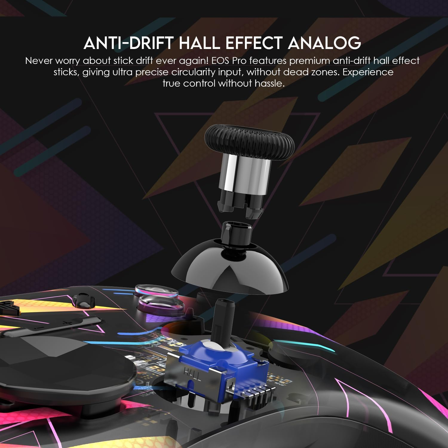 Fantech Multi-Platform Game Controller for Pc/Mac/Windows/Switch/Tesla, Wireless Gamepad with Hall-Effect, EOS Pro Motion Sensor, Interchangeable Sticks/D-Pad (Rainbow) - Blue image number 4