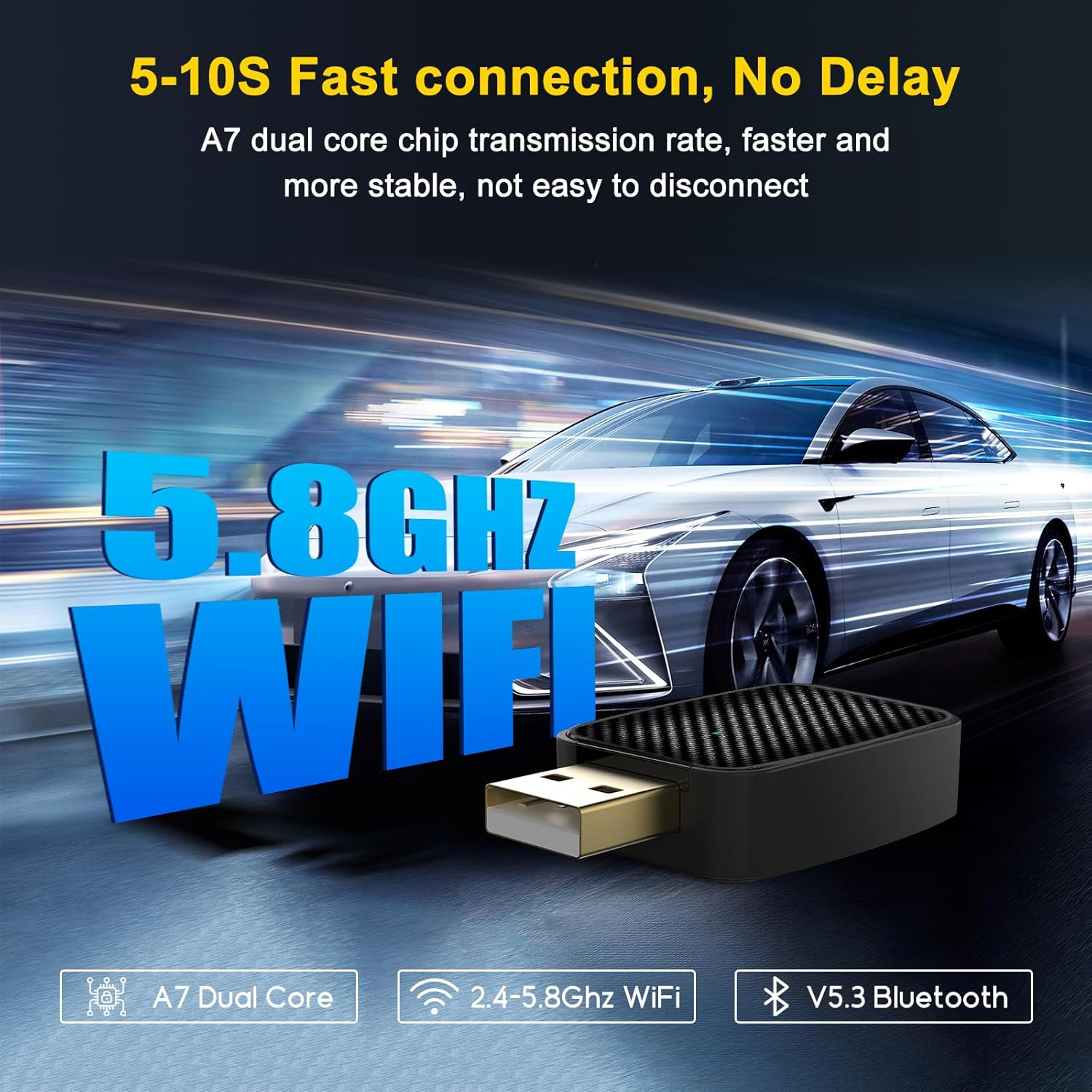 2 in 1 Wireless Carplay Adapter, Convert Factory Wired to Wireless Carplay Dongle/Android Auto Adapter, Plug & Play Bluetooth Magic Link Carplay Fast Connection for Ios 10+ / Android 10+ / Cars 2017+ image number 6