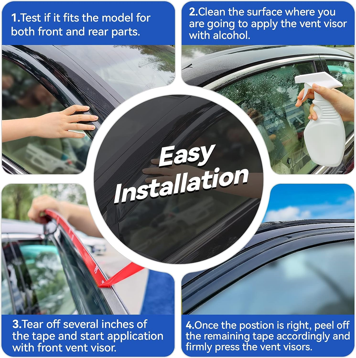 Window Visors Rain Guards Shield for 2003-2008 Toyota Corolla, Out-Channel Window Vent Wind Deflectors Visors Shades for 03-08 Corolla image number 5