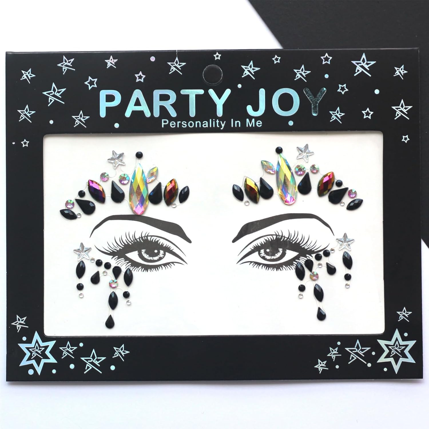Lopsity Face Jewels Stick on Face Costume Gems Festival Clothing Rave Accessories Self-Adhesive Makeup Rhinestone Stickers for Festival Holiday Party Accessories (BLACK-1) - Color-1 image number 2