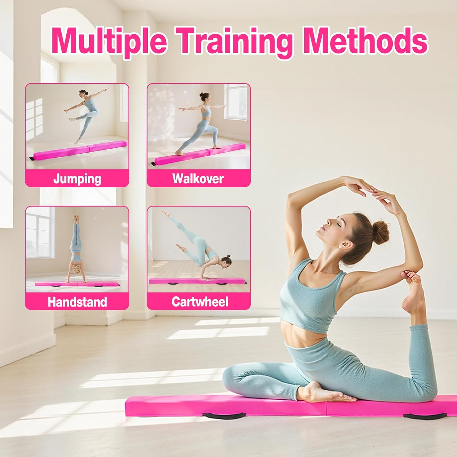 1.8M Folding Balance Beam, Portable Gymnastic Beam with Non-Slip Bottom and Carrying Handles for Kids, Floor Gymnastics Beam for Training, Practice & Professional Home Exercise image number 2