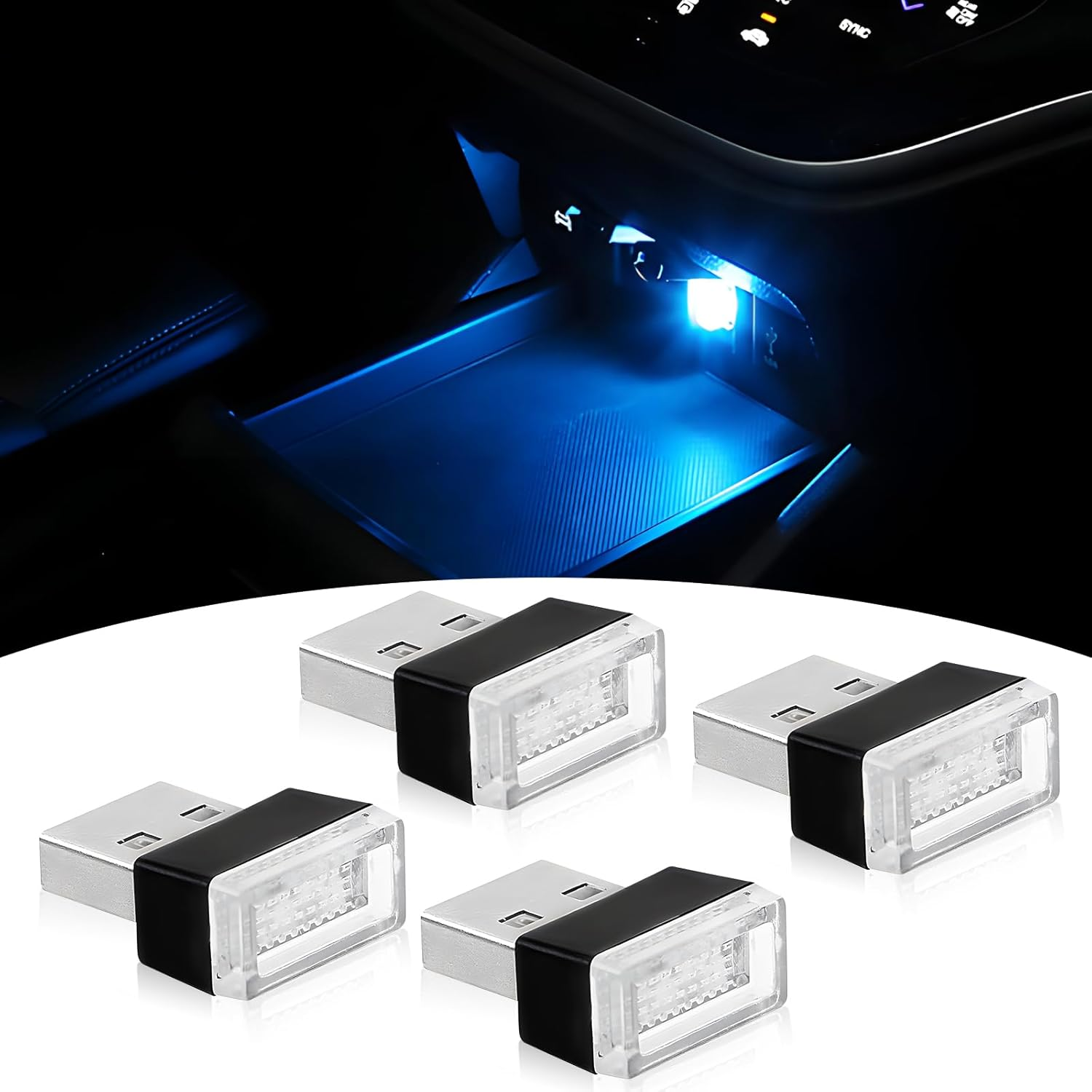 4 PCS USB LED Light, Automotive Interior Atmosphere Lamp, Car Mini USB Night Lights Decorative Light, Cool Car Interior Accessories Light for USB Interface(Blue) (Blue Light) image number 2