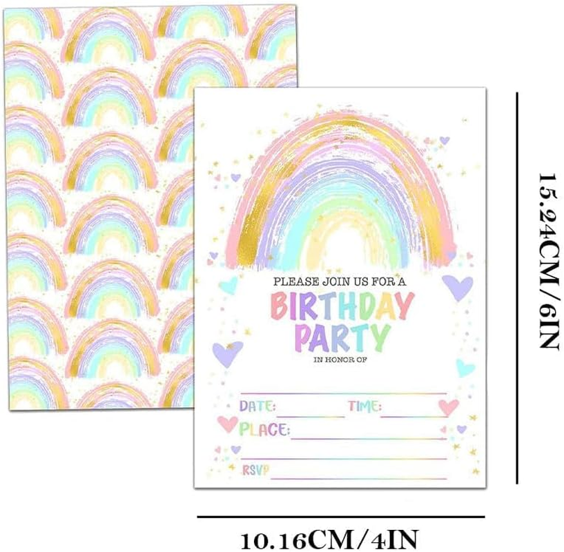 40 Pcs Birthday Party Invitation Cards,Rainbow Happy Birthday Party Celebration Invites,20 Cards with 20 Envelopes image number 1