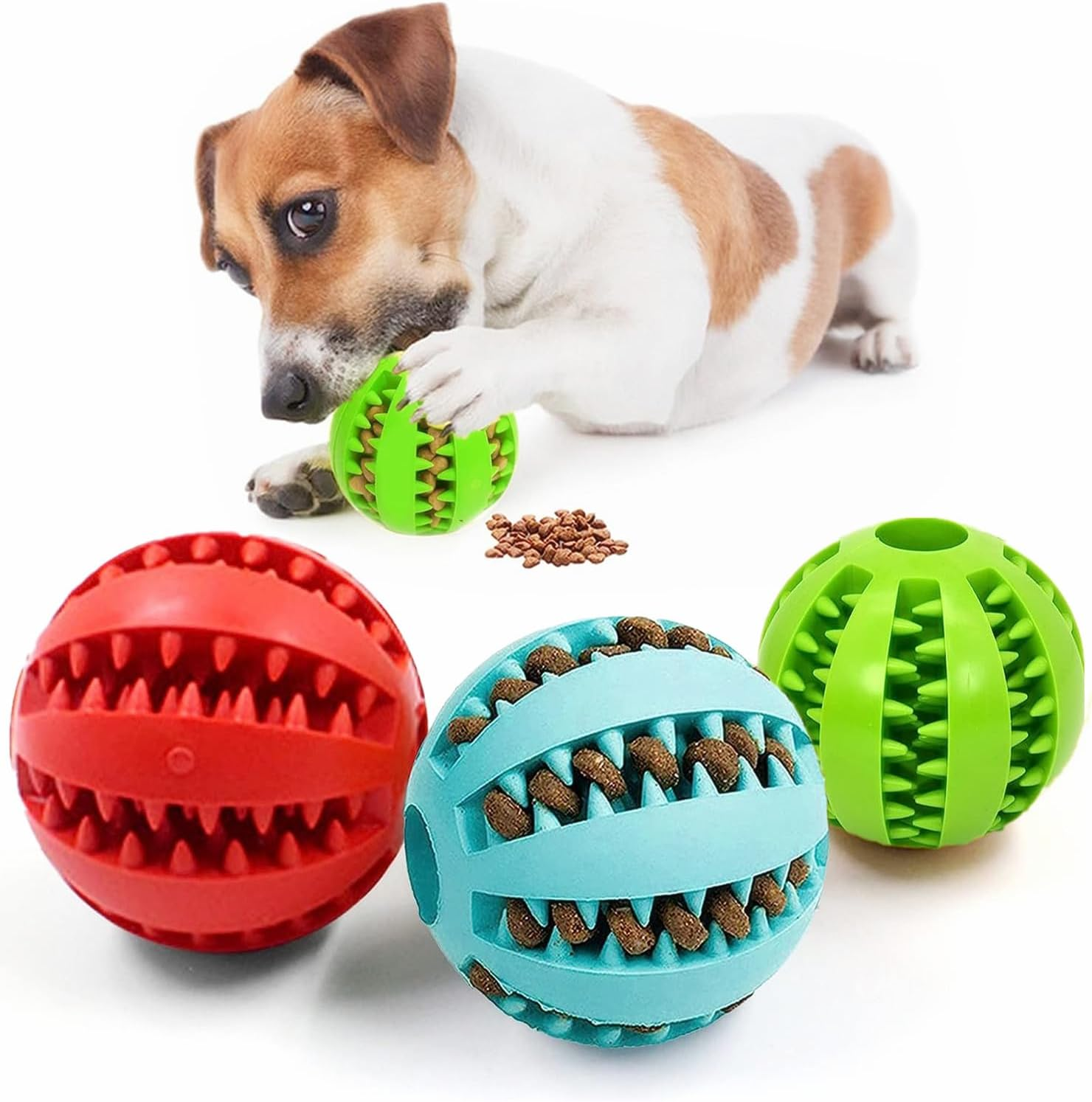 3 Pieces Dog Toys for Boredom Interactive 5Cm Treat Dispenser,Teeth Cleaning Chew Toy Exercise Game IQ Training Ball, Nontoxic and Durable Dog Products for Indoor Puppy Cat (Red, Blue, Green) image number 5