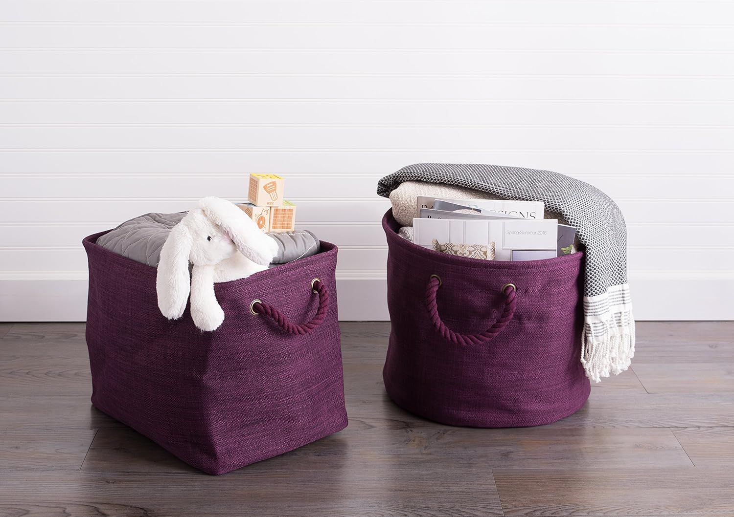 DII Polyester Variegated Storage Bin, Collapsible & Convenient Storage Solution for Office, Bedroom, Closet, Toys, & Laundry - Medium round Eggplant image number 3