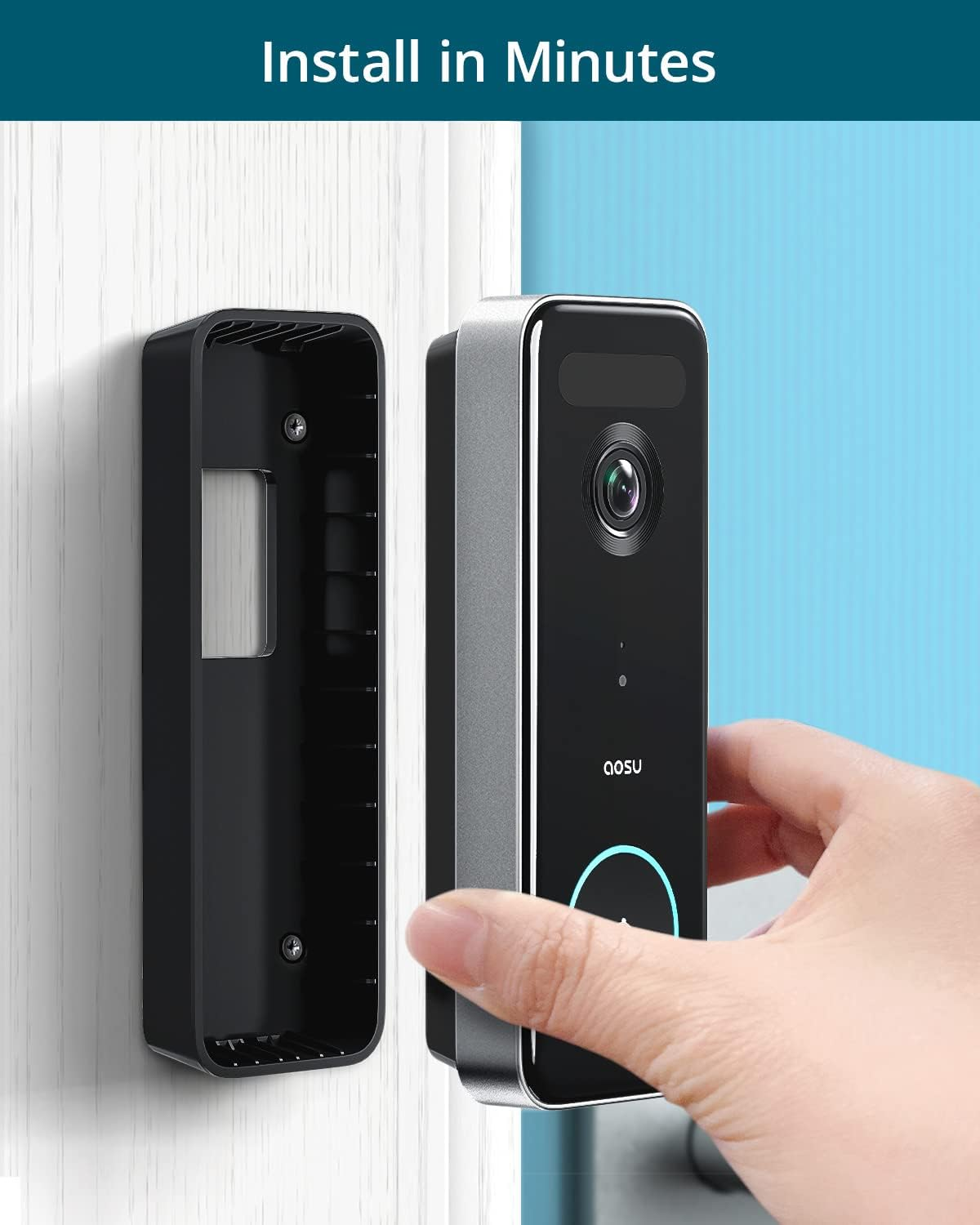 AOSU Doorbell Camera Wireless, 5MP Ultra HD, No Monthly Fee, Triple Motion Detection Video Doorbell with Homebase, Enhanced (2.4/5 Ghz) Wifi, 180-Day Battery Life, Work with Alexa & Google Assistant image number 4