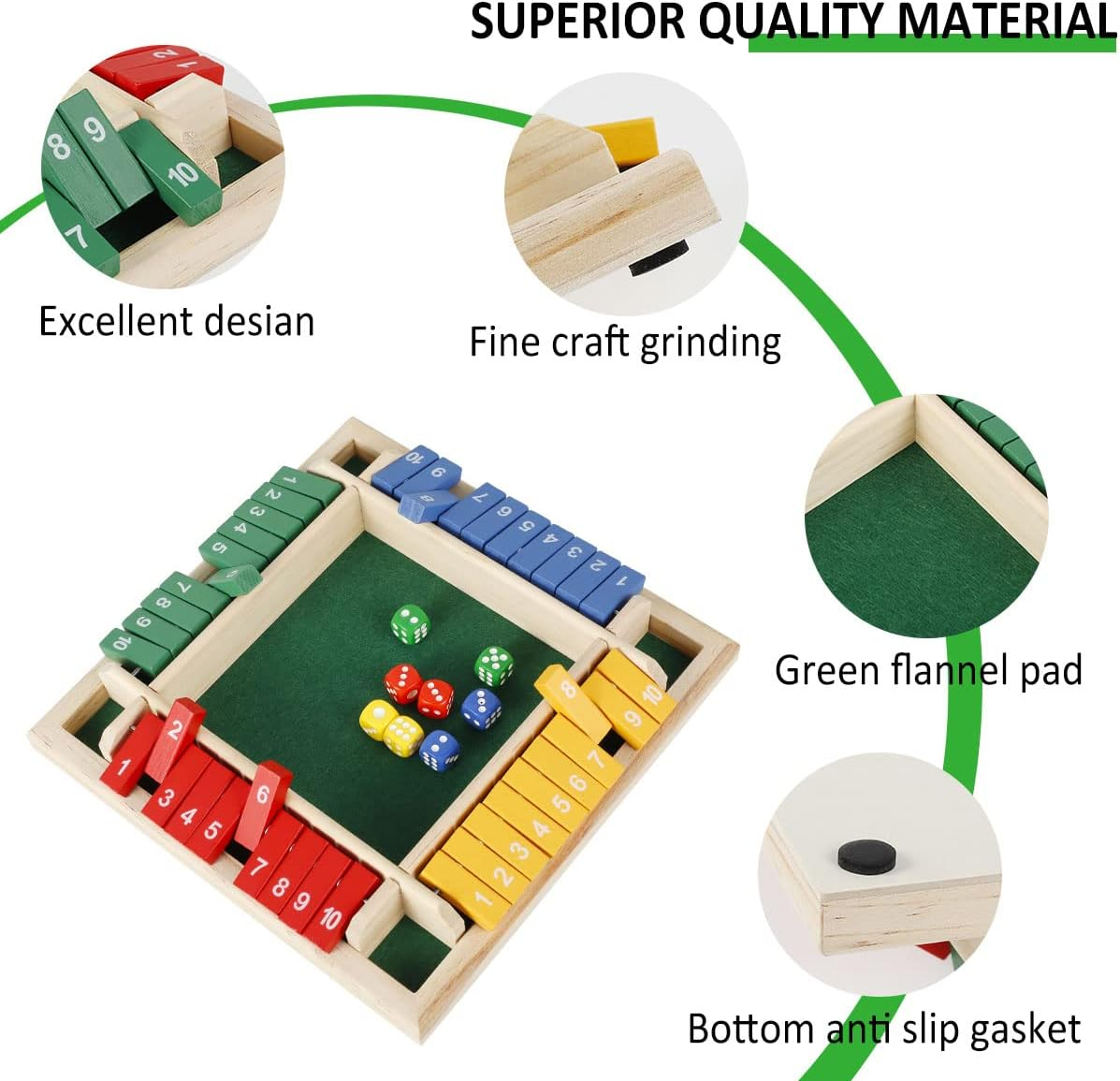 Shut the Box Dice Game，4 Player Shut the Box Wooden Board Games with 8 Colored Dices Educational Learning Dice Games for Family Party Pub Bar Board Game image number 1