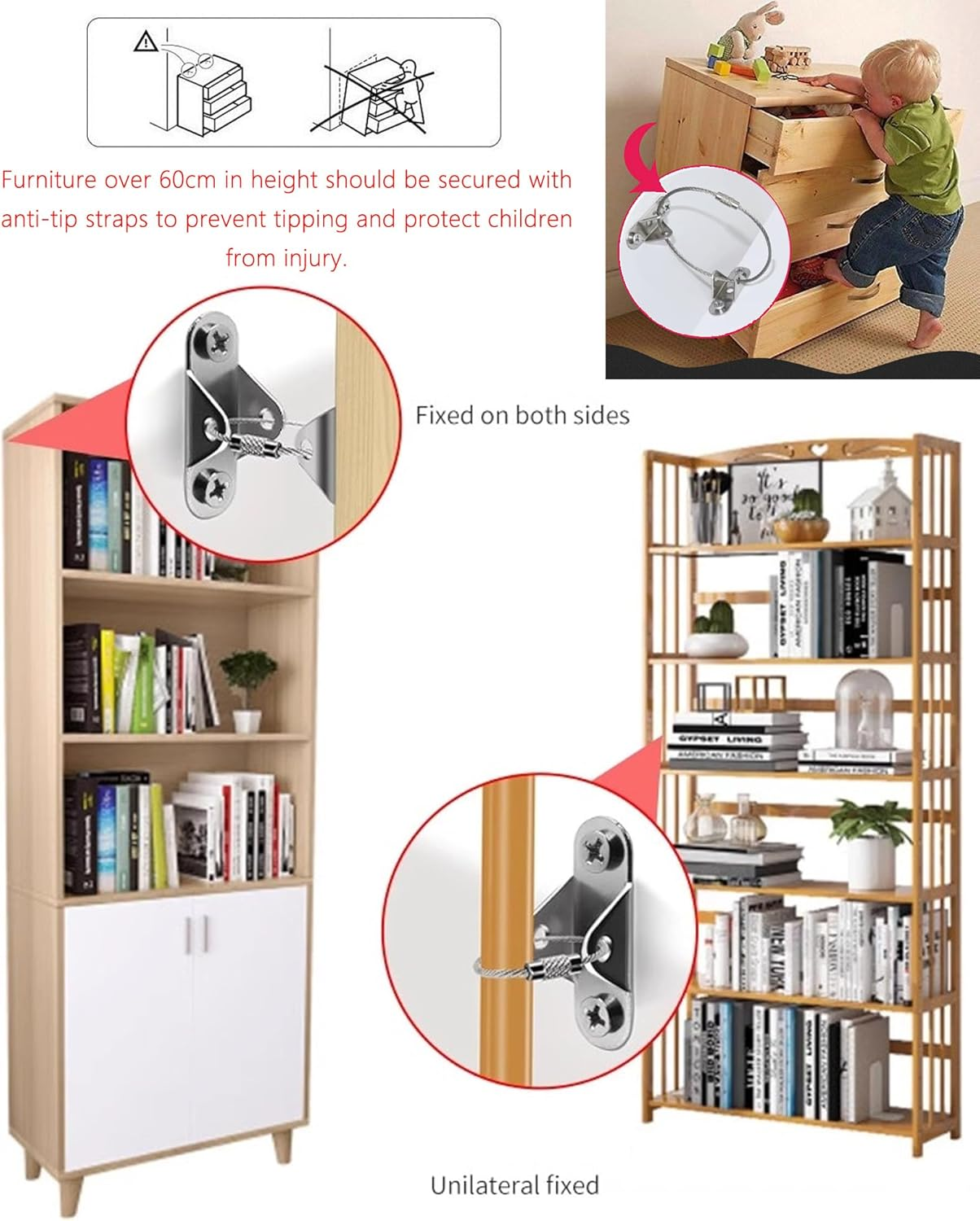 Wayfurr Furniture Anchors for Baby Proofing (12 Pack), anti Tip Wall Straps Secure 400 Lbs Dresser, Bookshelf & Cabinet, Child Safety image number 4