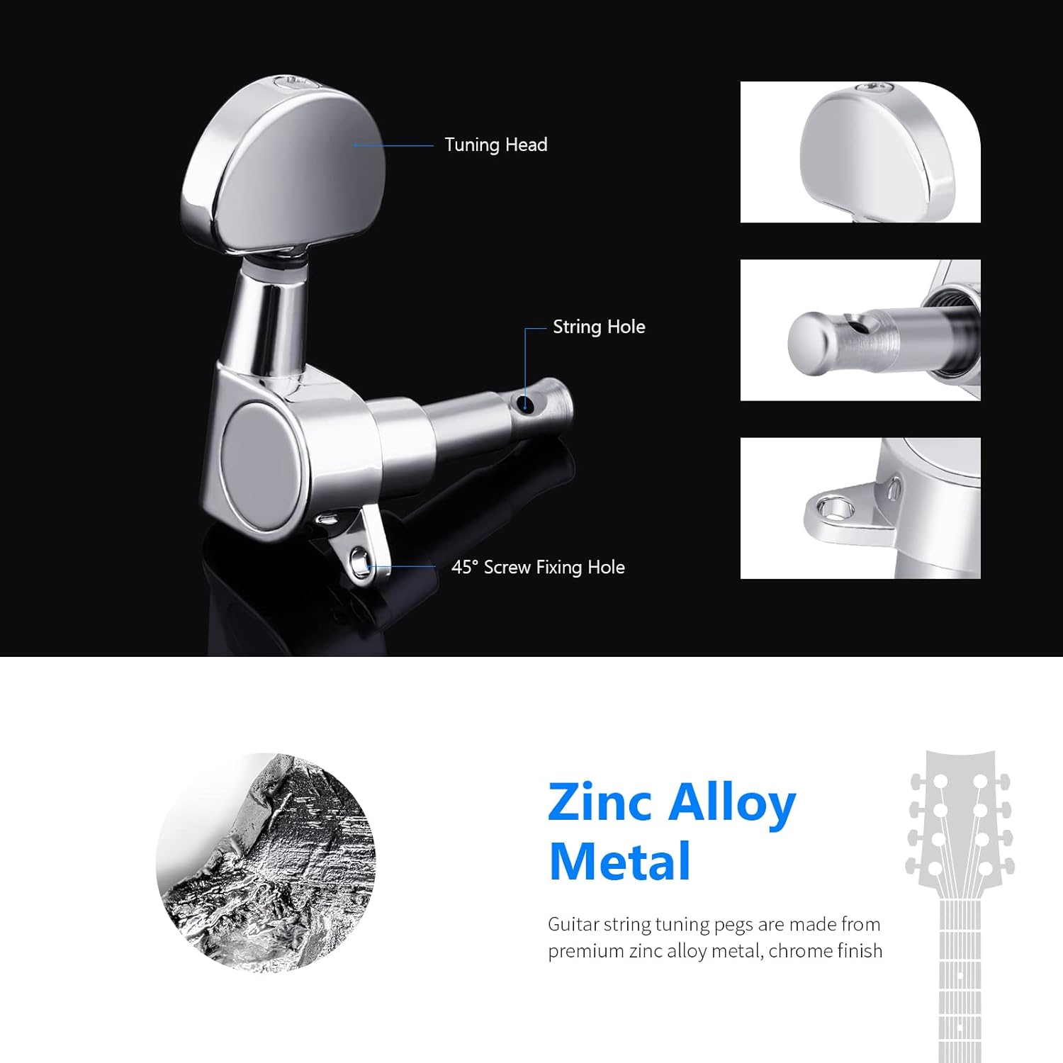 Neewer 6 Pieces Guitar Machine Heads Knobs Guitar String Tuning Pegs Machine Head Tuners for Electric or Acoustic Guitar (3 for Left + 3 for Right) image number 5