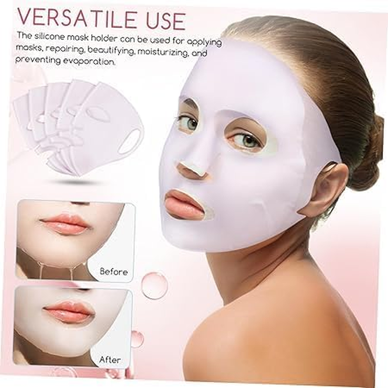 5 Pcs Reusable Silicone Face Mask Covers - Soft Stretchy Moisturizing Masks with Nose/Mouth/Glasses Openings, Prevent Evaporation for Beauty Spa Salon & Family image number 2