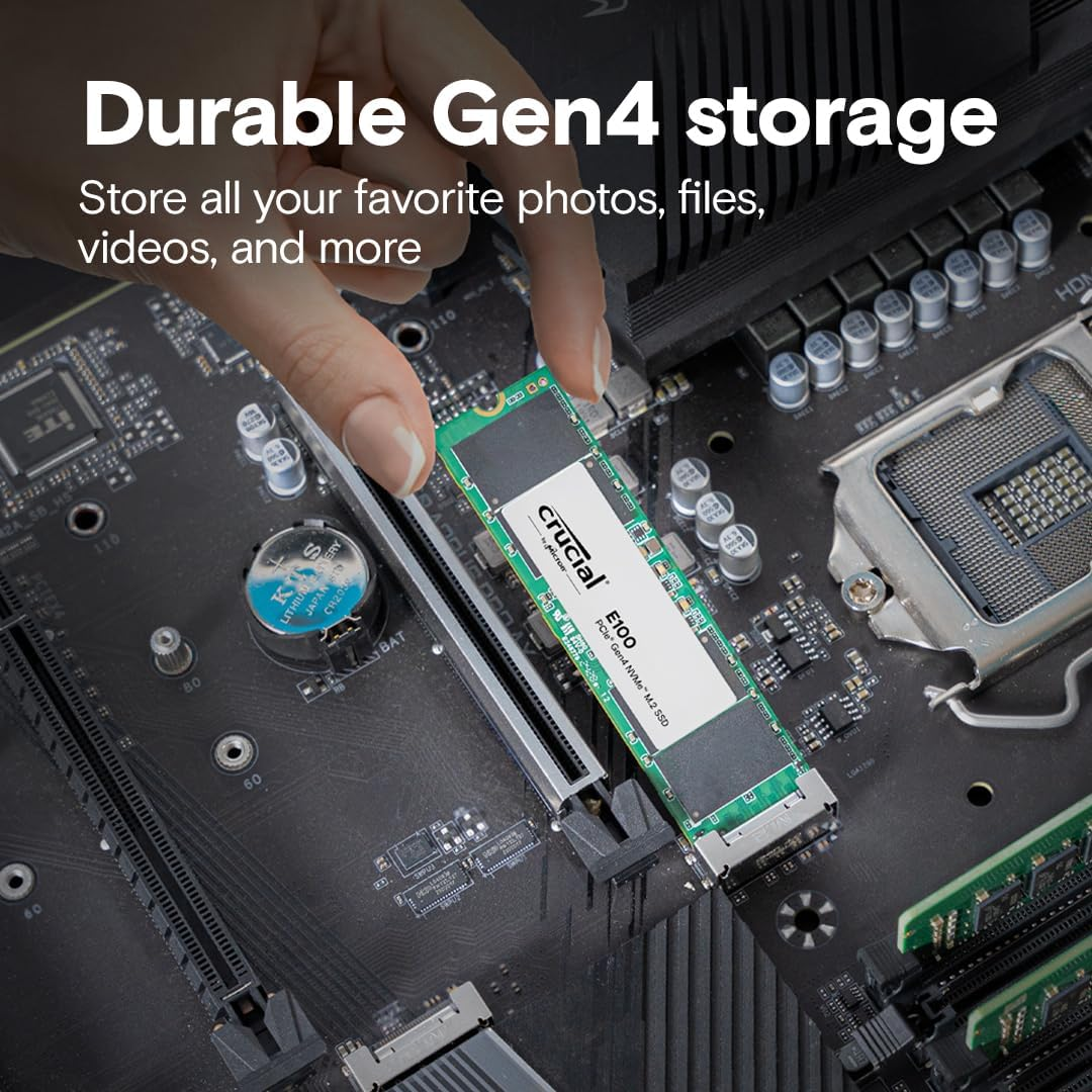 Crucial E100 1TB Pcie Gen4 Nvme M.2 SSD Internal, up to 5000Mb/S, Compatible with Laptop and Desktop - CT1000E100SSD8 image number 2