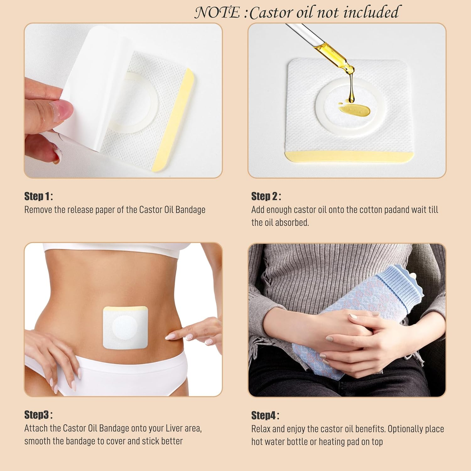 30Pcs Self-Adhesive Castor Oil Pack Wrap for Belly Button,Disposable Highly Absorbent Organic Cotton Castor Oil Packs,No Wash,Anti-Seepage(Oil Not Included) image number 5