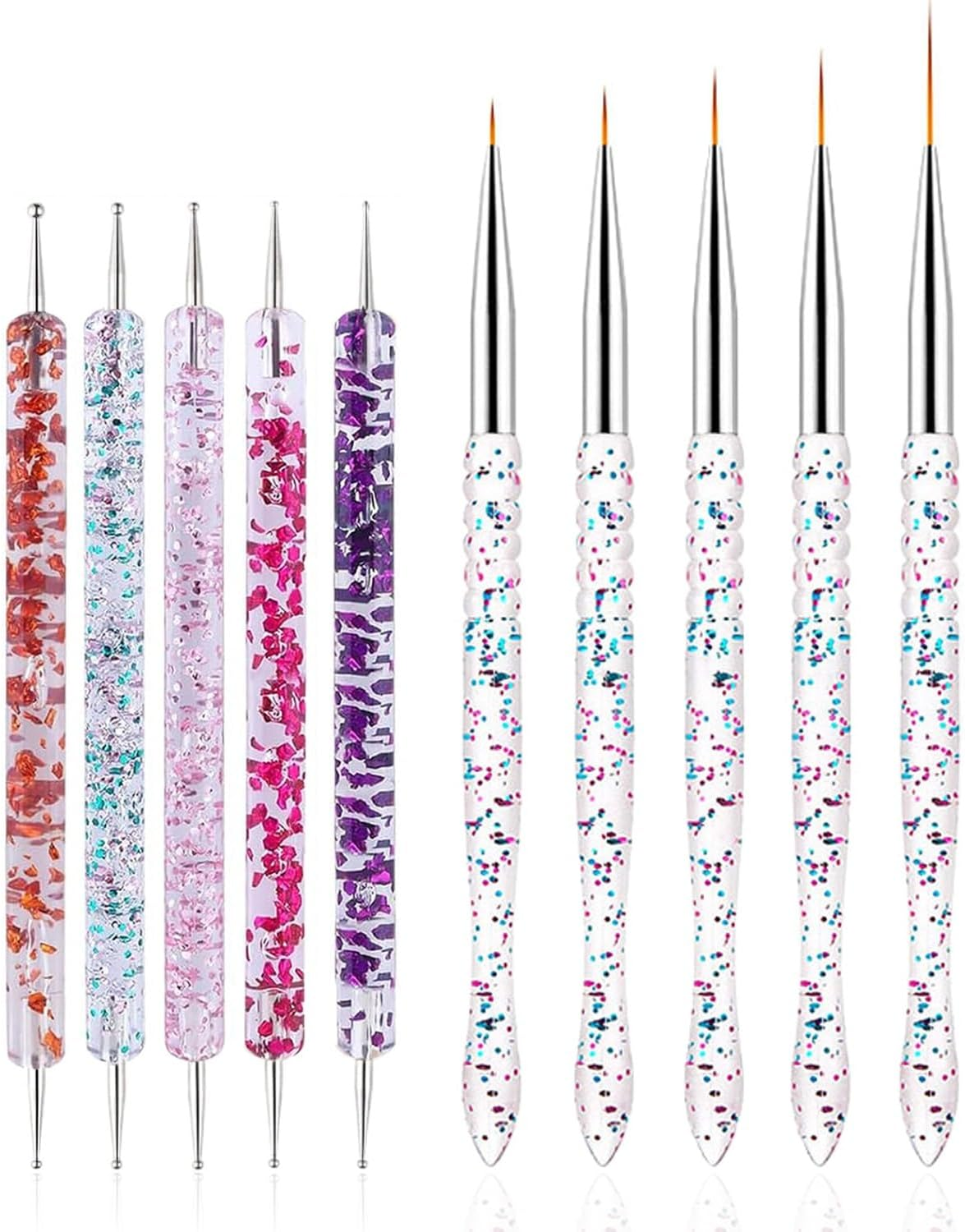 FULINJOY Nail Dotting Tools 10 Pcs Kit - 5 Pcs Double-End Nail Dotting Tools and 5 Pcs Nail Art Liner Painting Brushes image number 3