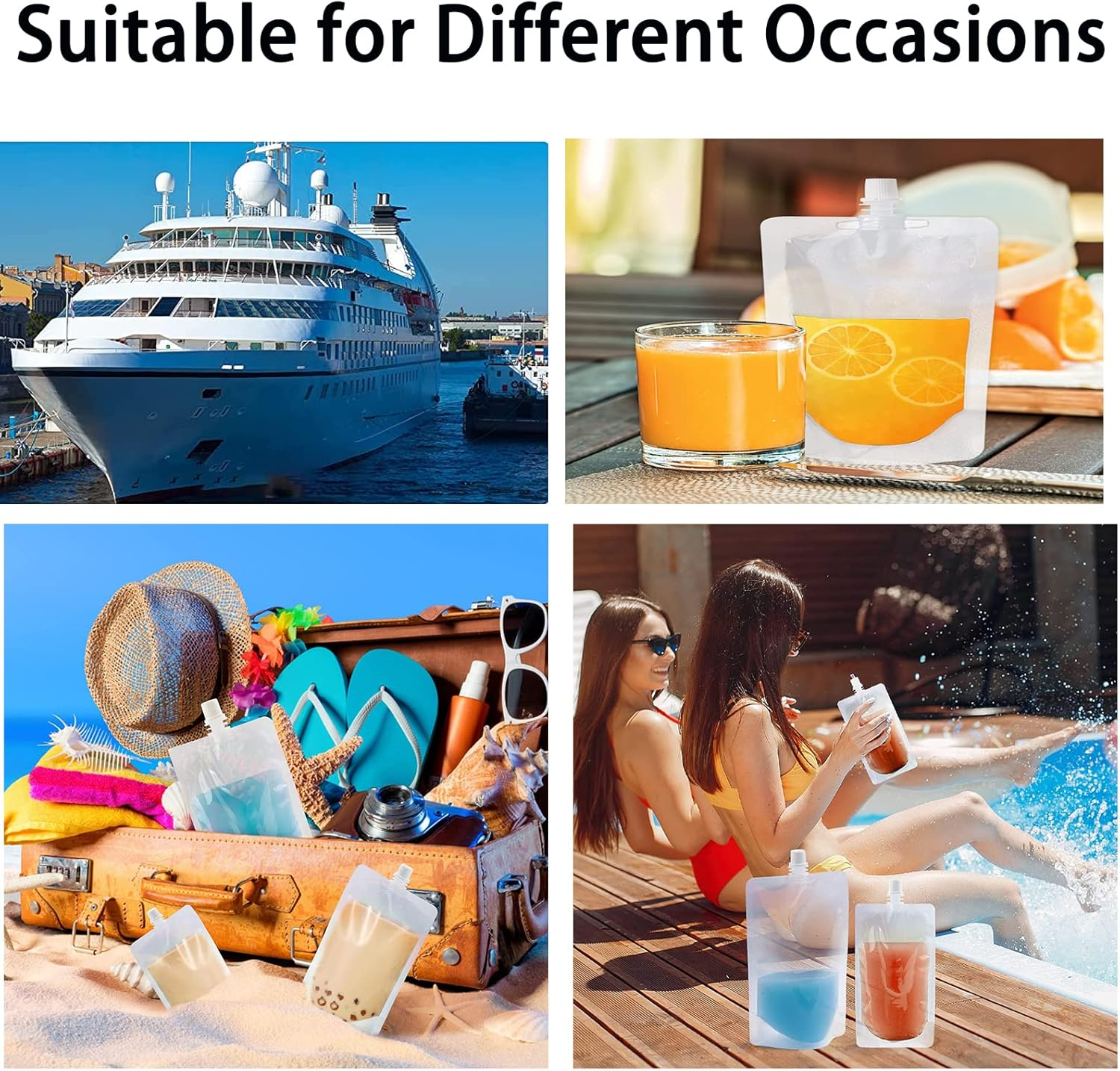 20 Pieces Disposable Drink Pouches,Clear Travel Plastic Drinks Flasks,250Ml & 380Ml image number 6