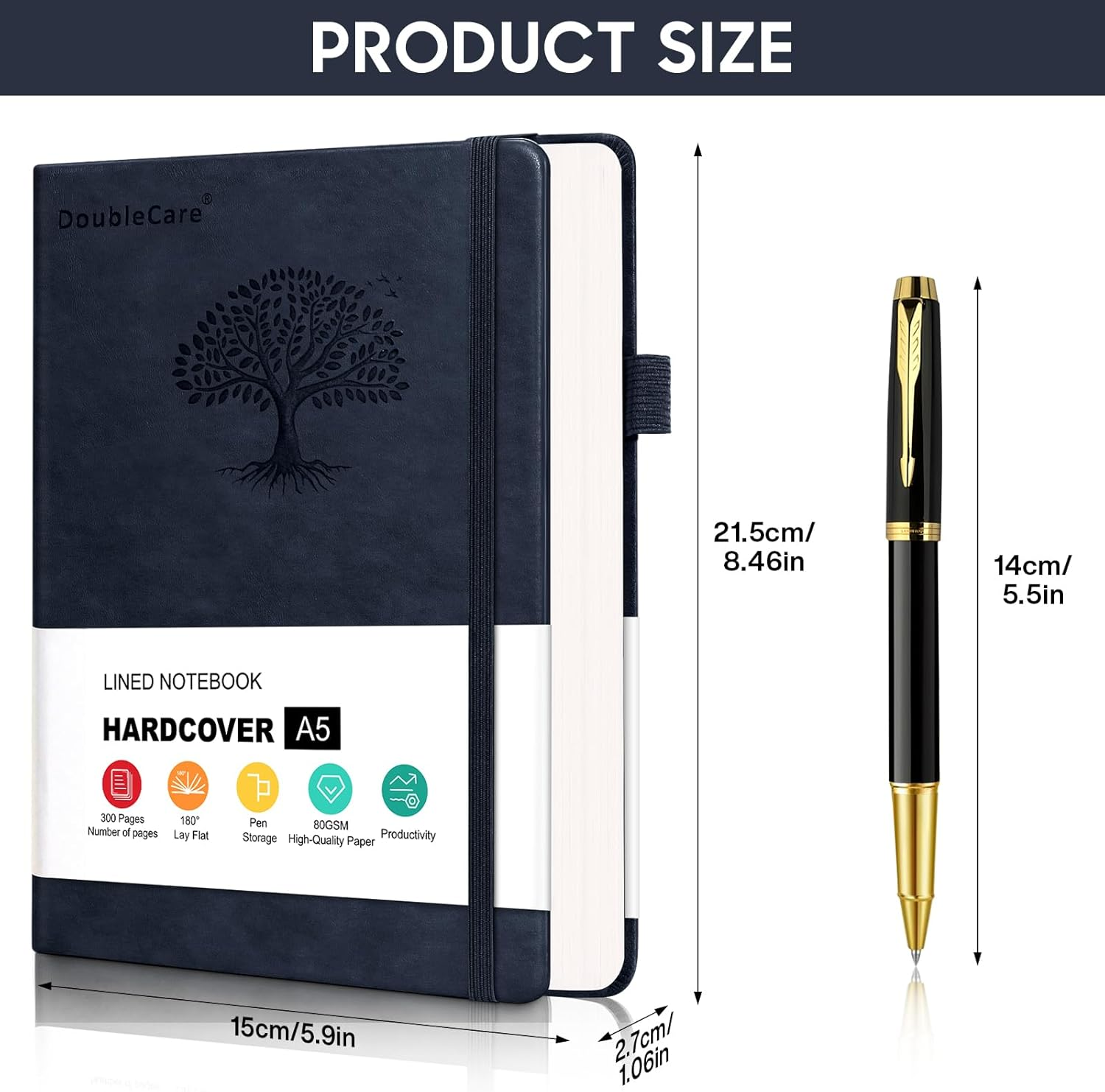 300 Pages Hardcover Leather Journal Notebook for Writing, A5 Hardcover Lined Journal with 80GSM Paper, Daily Journal for Women Men Work Organization, 5.7" X 8.4" image number 5