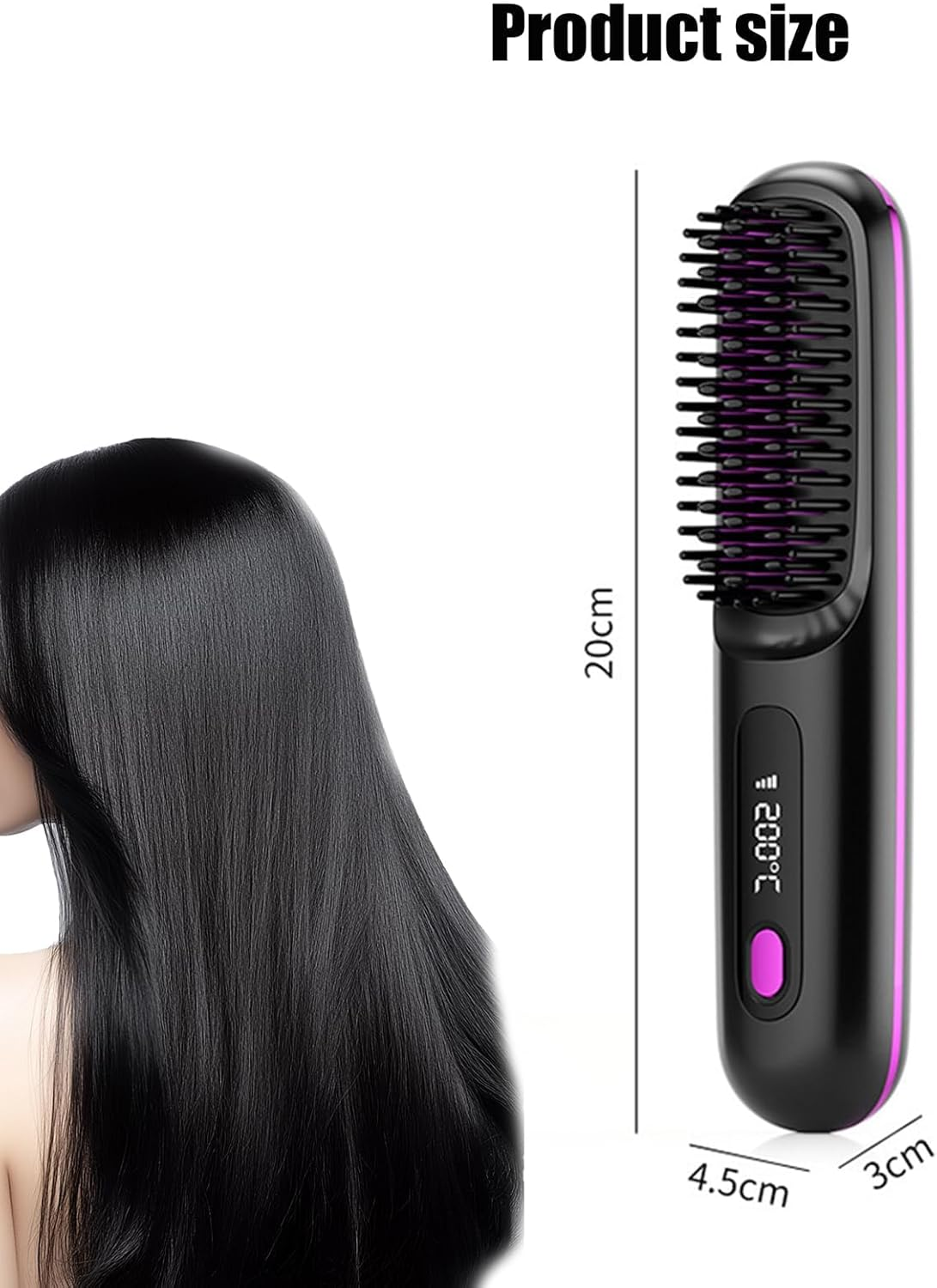 Go Brush Pro, Portable Straightener Brush - Gobrush Pro, Rechargeable Cordless Mini Hair Straightener Comb (Blue)