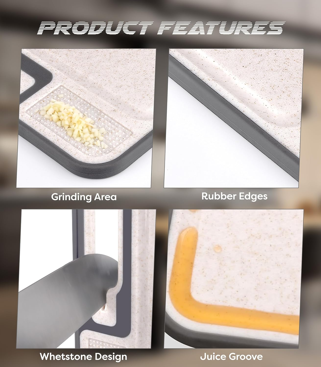 6-In-1 Stainless Steel Double-Sided Cutting Board with Knife Sharpener & Garlic Grinder &ndash; Non-Slip, Bpa-Free, Dishwasher Safe Chopping Board for Meat, Vegetables, Fruit, Bread &ndash; 37X25Cm