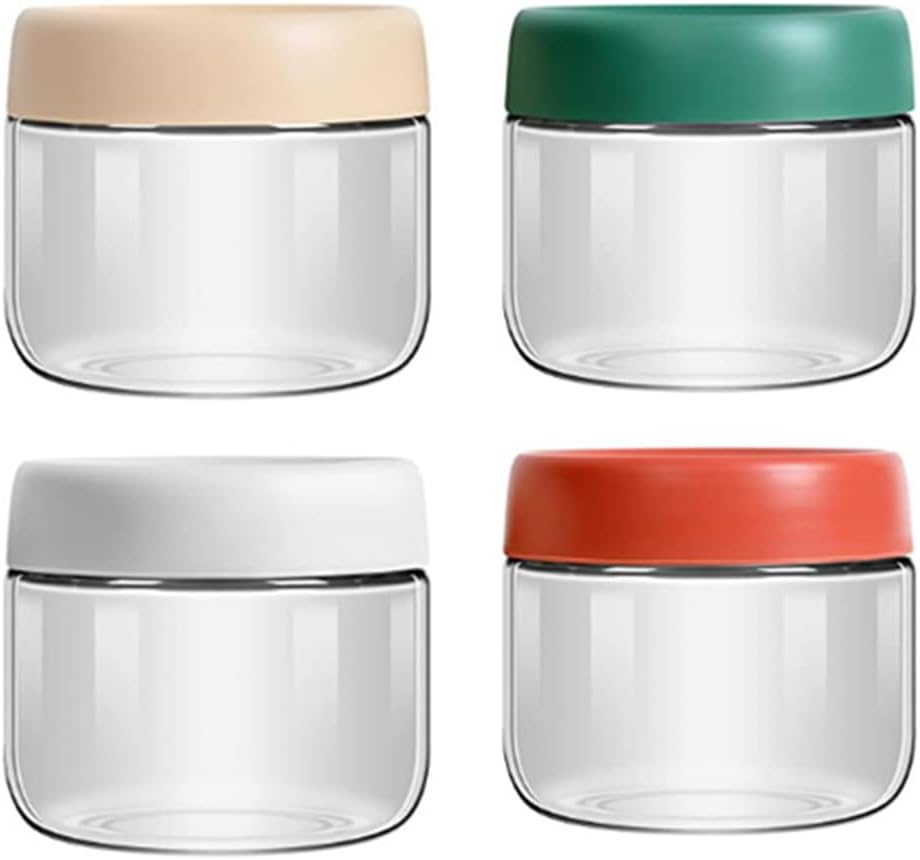 Airtight Leakproof Glass Meal Prep Food Storage Containers - 4 Pcs Glass Jar with Screw Lid, Spice Jars for Salad, Dressing, Sauce, Baby Food, Snacks