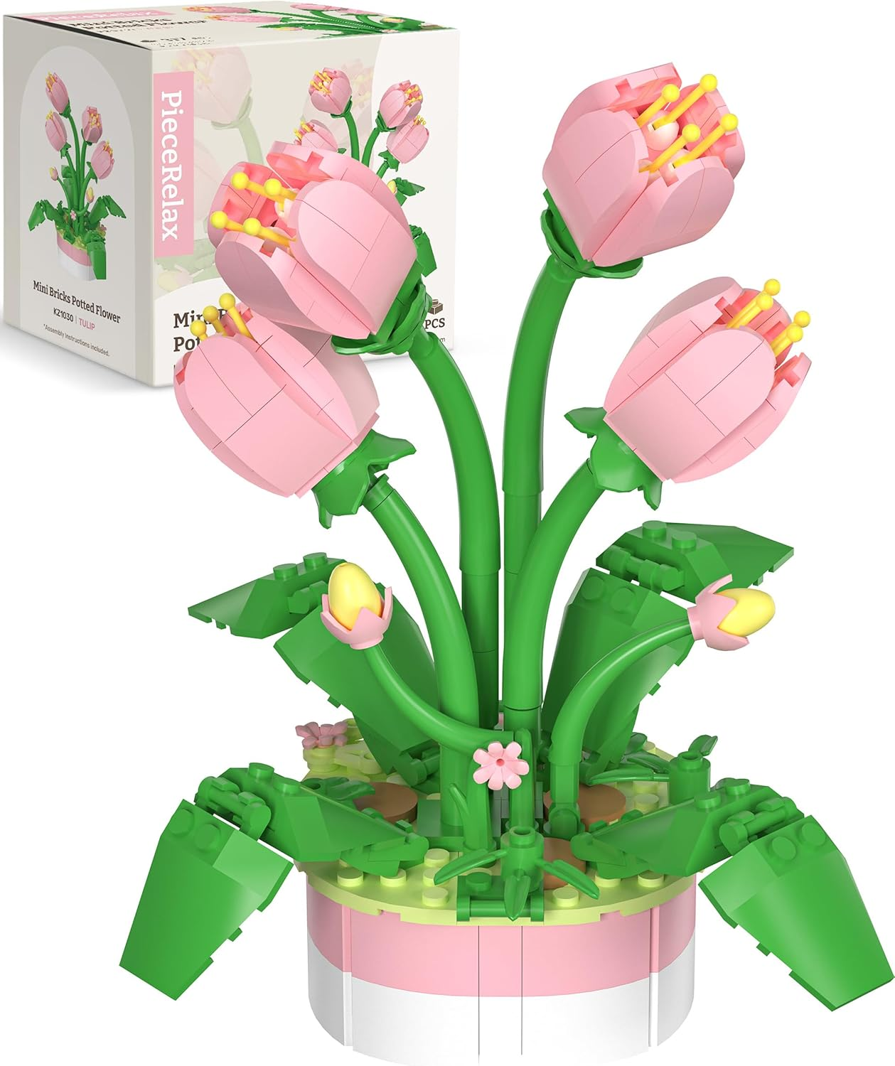 Piecerelax Flower Bouquet Building Decoration Set - Artificial Flowers Mini Bricks Potted Tulip Home Accessories or Best Gift Valentine D&eacute;cor for Him and Her Botanical for Adults [KZ1030] image number 2