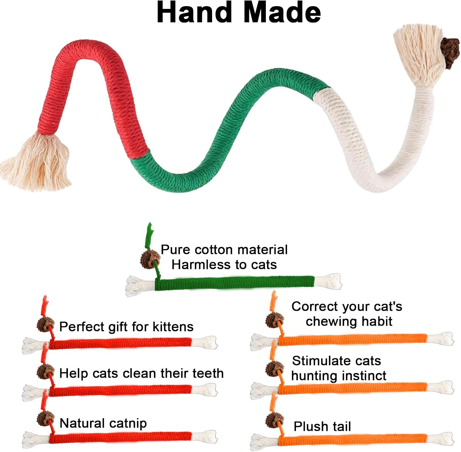 Pack of 6 Catnip Toy Teething Rope, 70 Cm / 20 Cm Cat Toy Teething Rope, Catnip Sticks, Interactive Teething Rope for Cats Chew Sticks, Cat Toy for Dental Care, Cats, Stress Relief image number 3