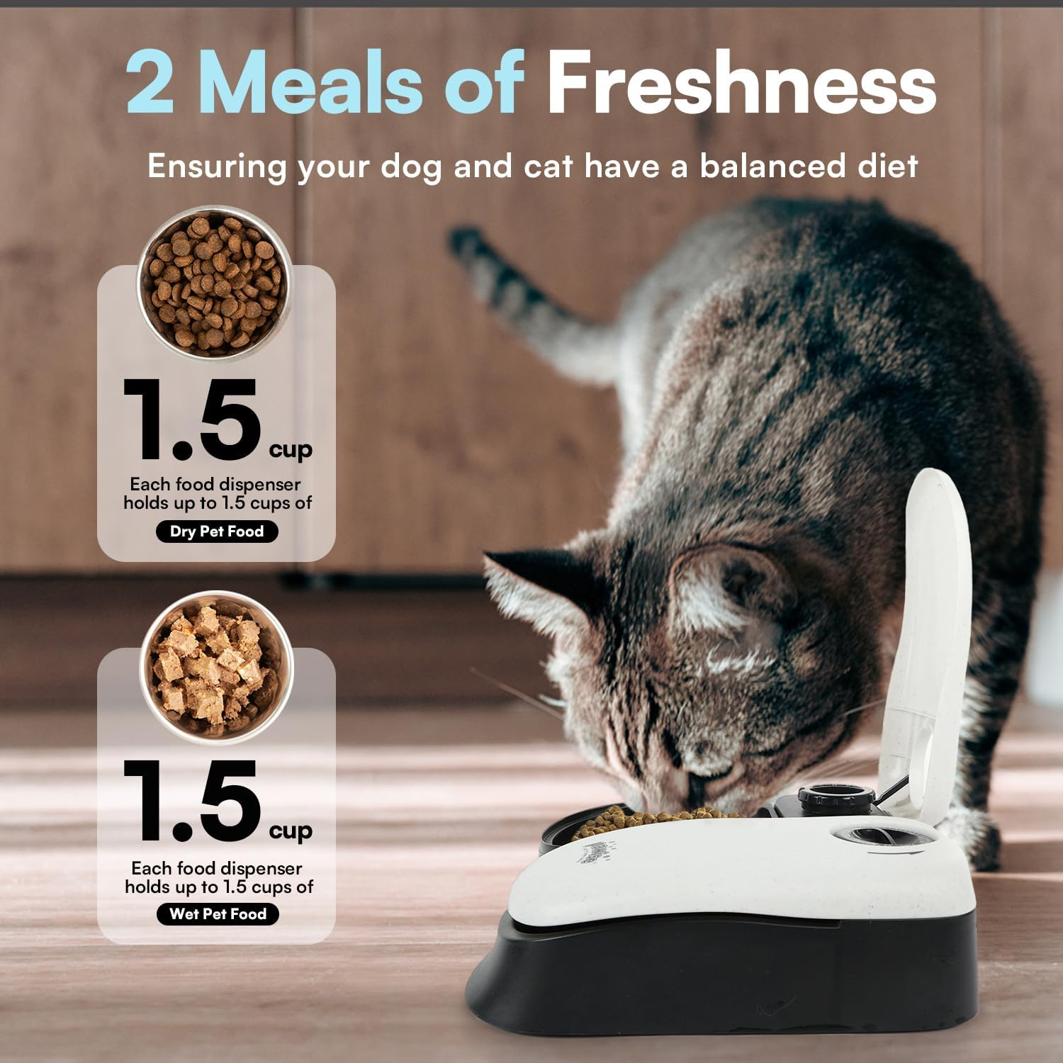 PAWISE 2-Bowl Automatic Pet Feeder for Dogs and Cats, Food Dispenser Station with Timer, 48-Hour, 1.5 Cups image number 5