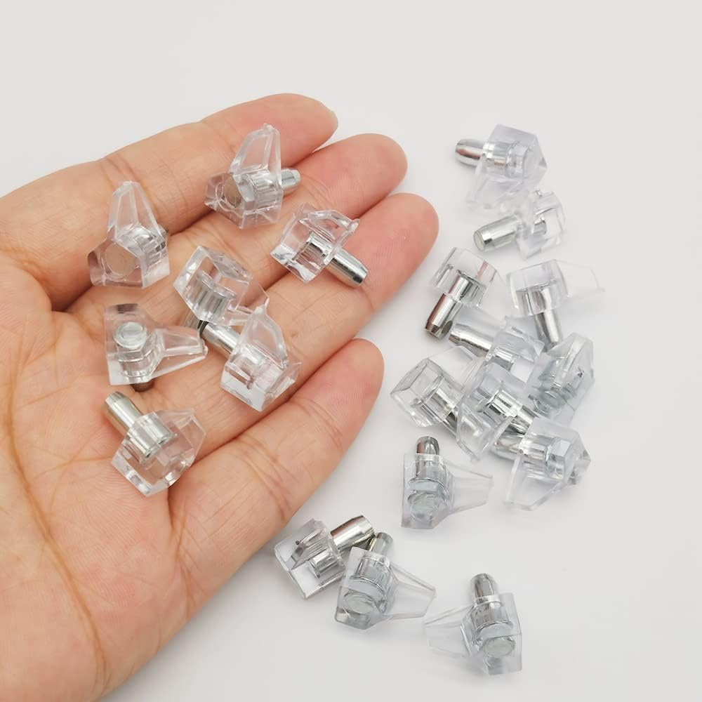 50 Pcs Shelf Support Peg Clear Plastic Shelf Holder Peg Bracket Pin Furniture Shelf Holder Replacement Peg Supports Studs with Steel Pins Kitchen Cabinet Shelf Pegs for All Cabinet image number 3