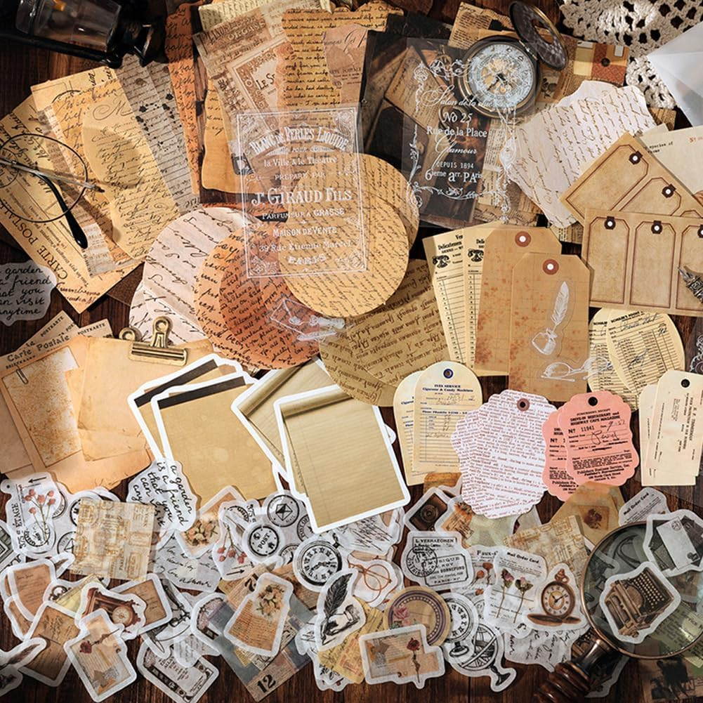 YSHIGUING 200Pcs Vintage Scrapbooking Stickers Pack Scrapbook Paper Accessories Journaling Supplies Stickers Kit Scrapbooking Deco Stickers for Journal DIY Craft Letters Card Making (Letter Series) image number 4