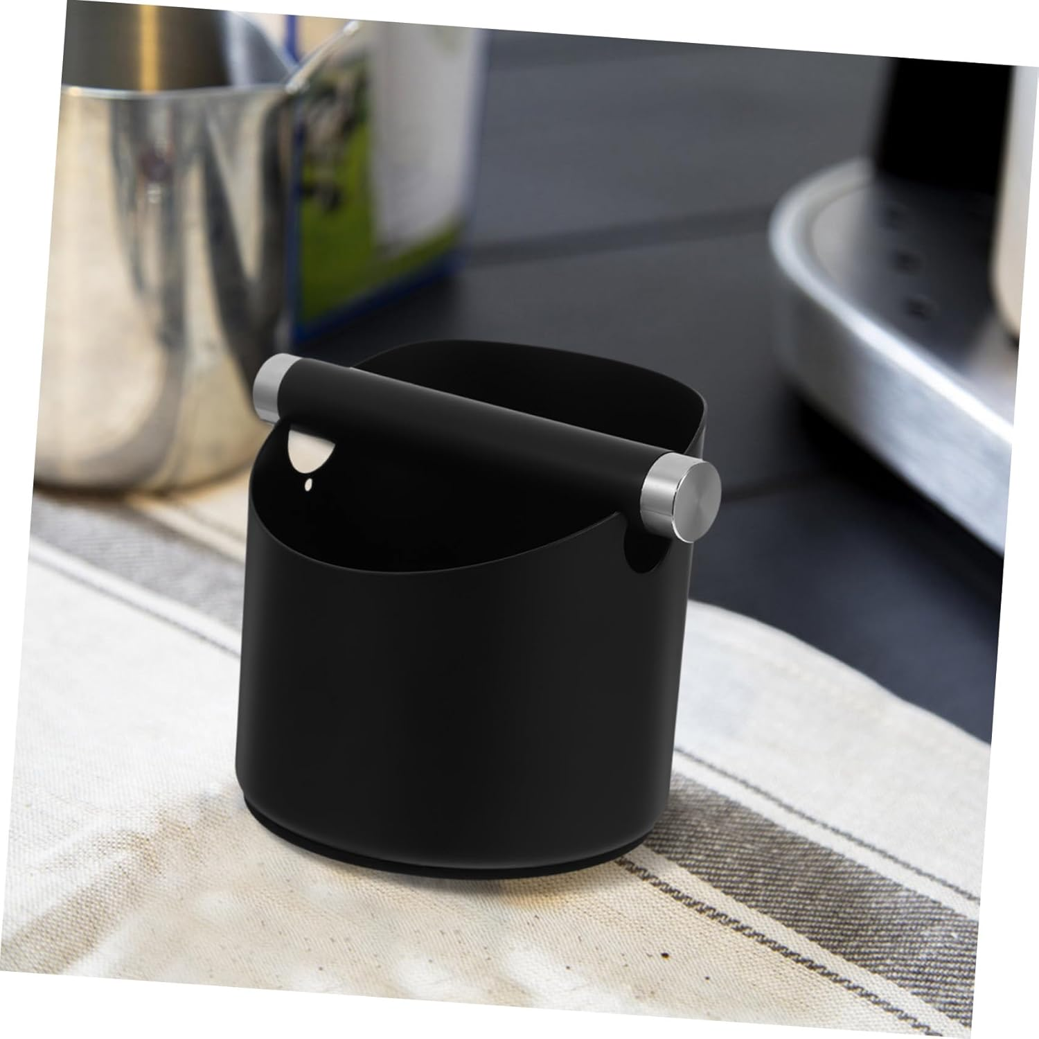 Uonlytech Stainless Steel Coffee Grounds Dump Bin Anti-Skid Espresso Knock Container Small Black Coffee Grind Waste Bin Versatile for Tea Leaves and Kitchen Use Easy to Clean image number 3