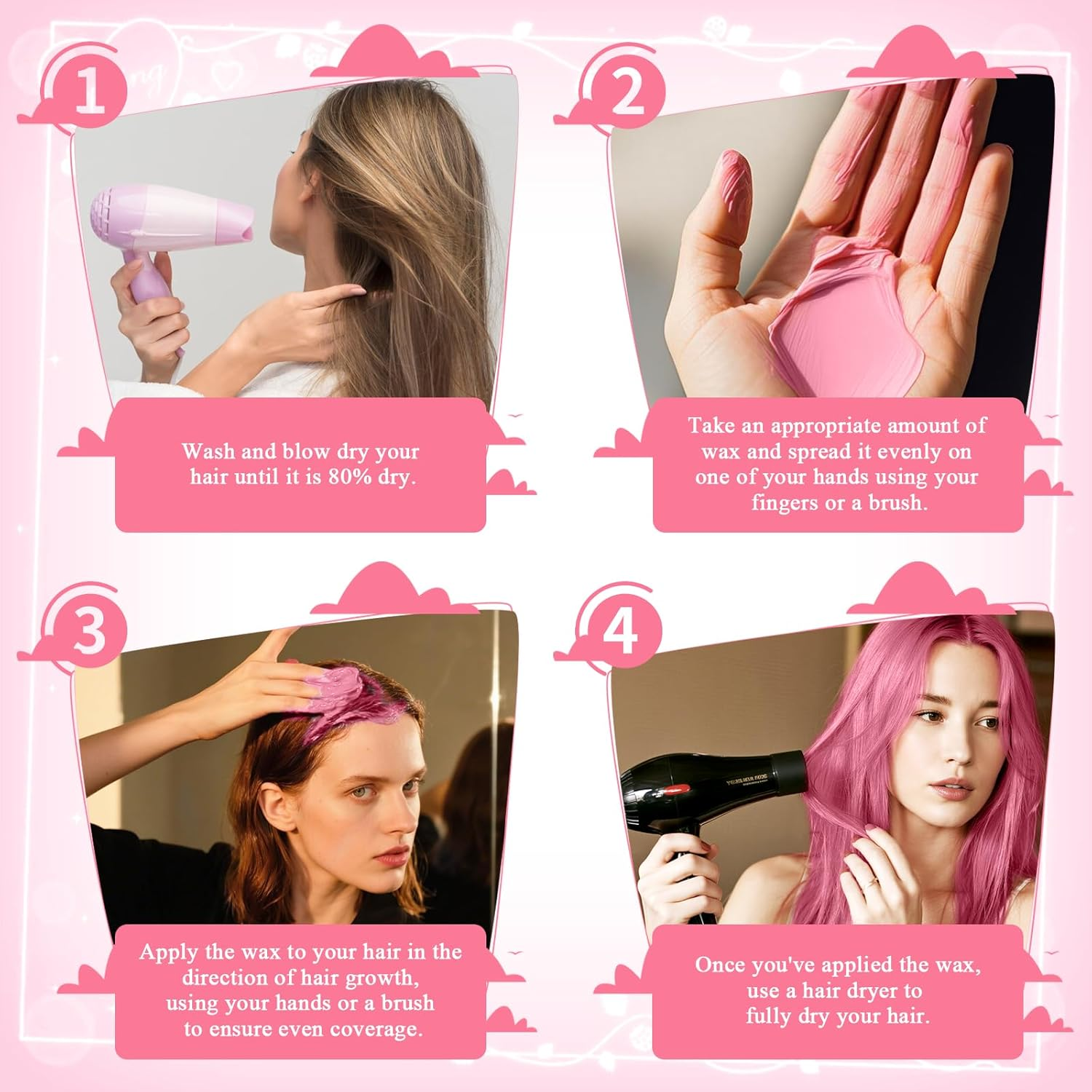 Hair Colour Wax, Magic Master Keratin Temporary Hairstyle Cream Instant Coloured Clay for Men and Women Party, Festival, Cosplay (Marshmallow Pink) image number 3