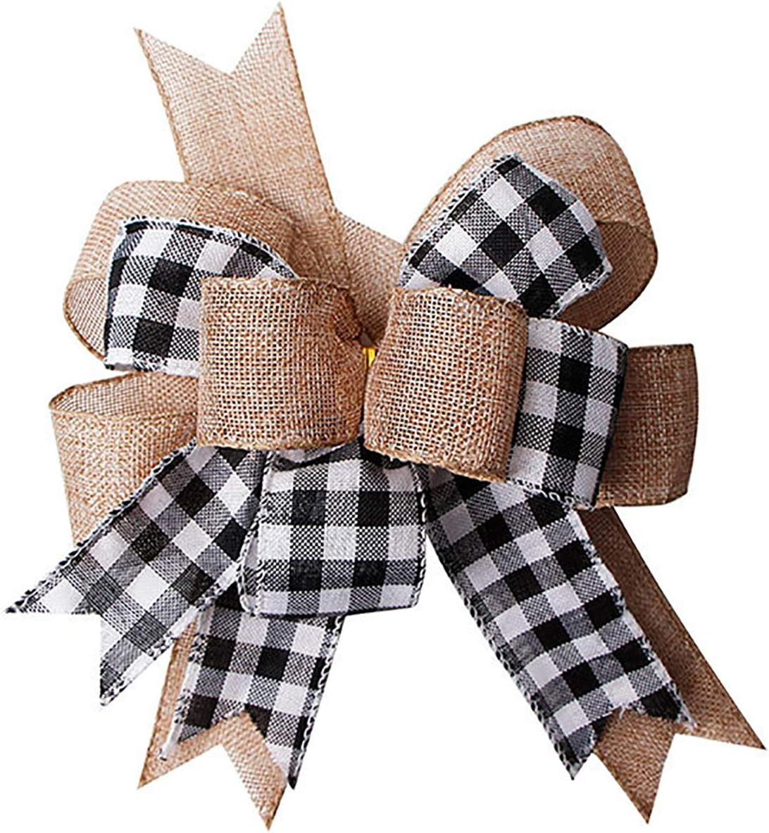 Black White Plaid Gift Bows Burlap Wreaths Bows Christmas Tree Topper for Wedding Holiday Birthday Party Decoration 12" X 9.4" image number 1
