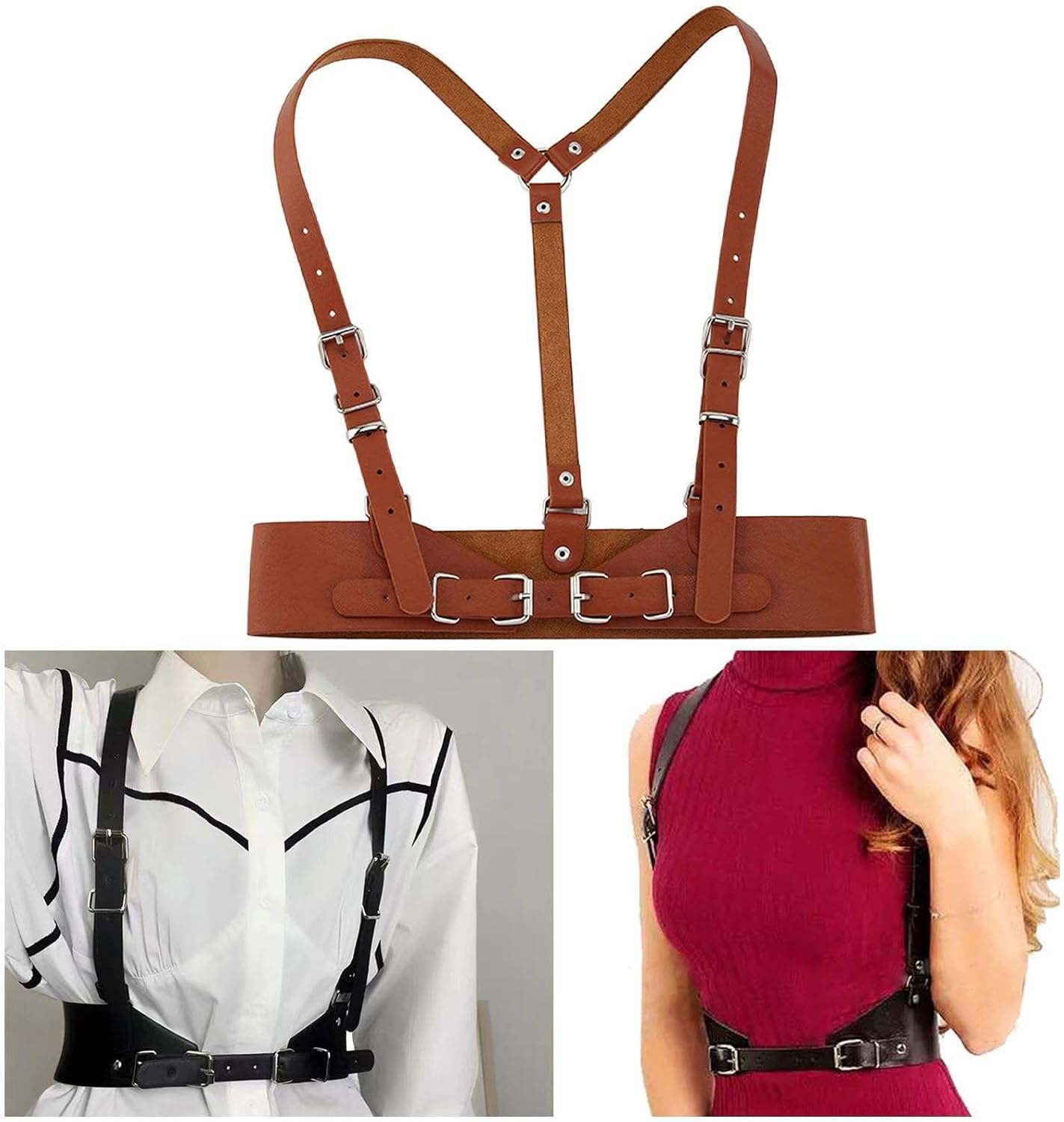 Stylish Underbust Corset PU Leather Womens Waist Belt for Steampunk Fashion - Black image number 3