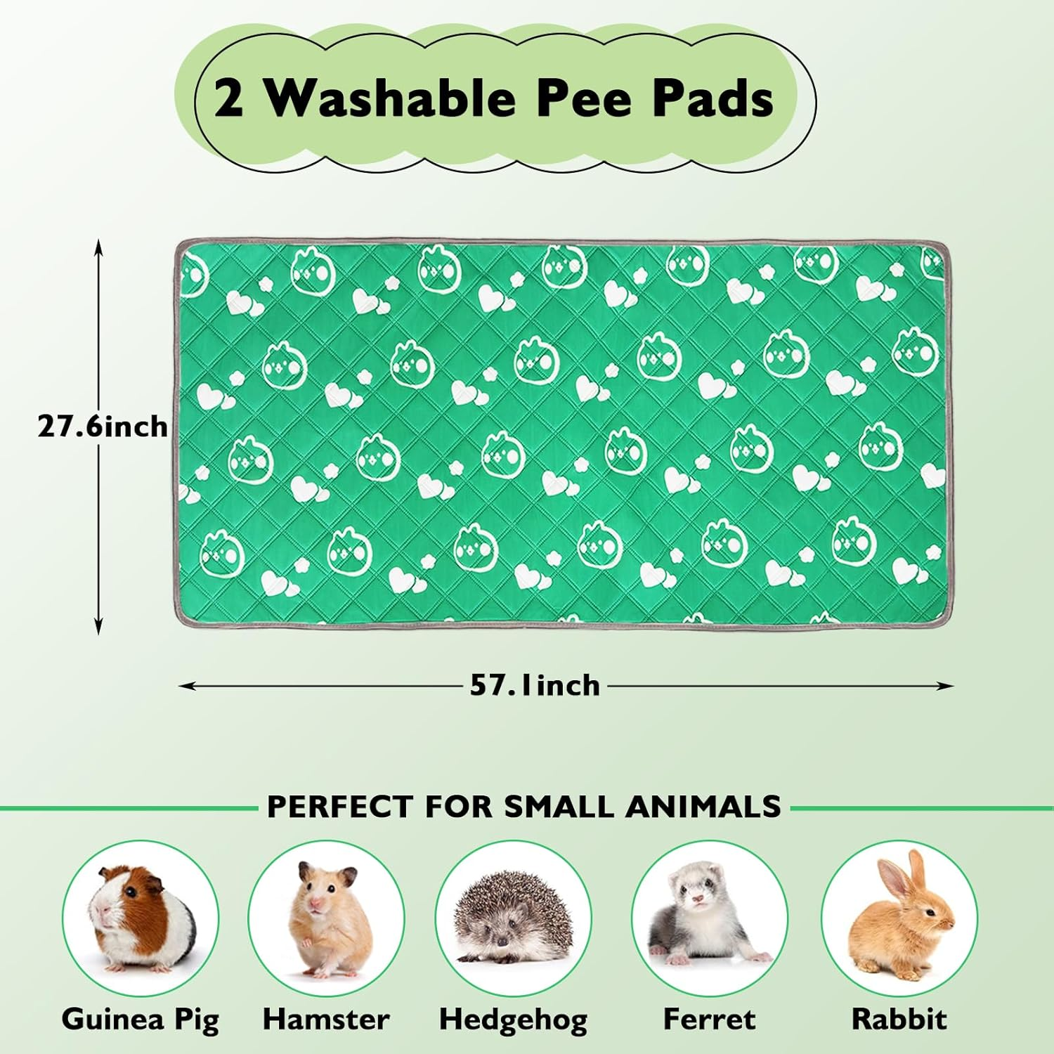 Mooydee 2 Pack Guinea Pig Bedding - Washable Guinea Pig Cage Liners, Waterproof Reusable & anti Slip Pee Pads Super Absorbent Mats for Small Animals Pet Rabbit Bunny Hamster Rat (Green, 57 X 28 Inch) image number 6